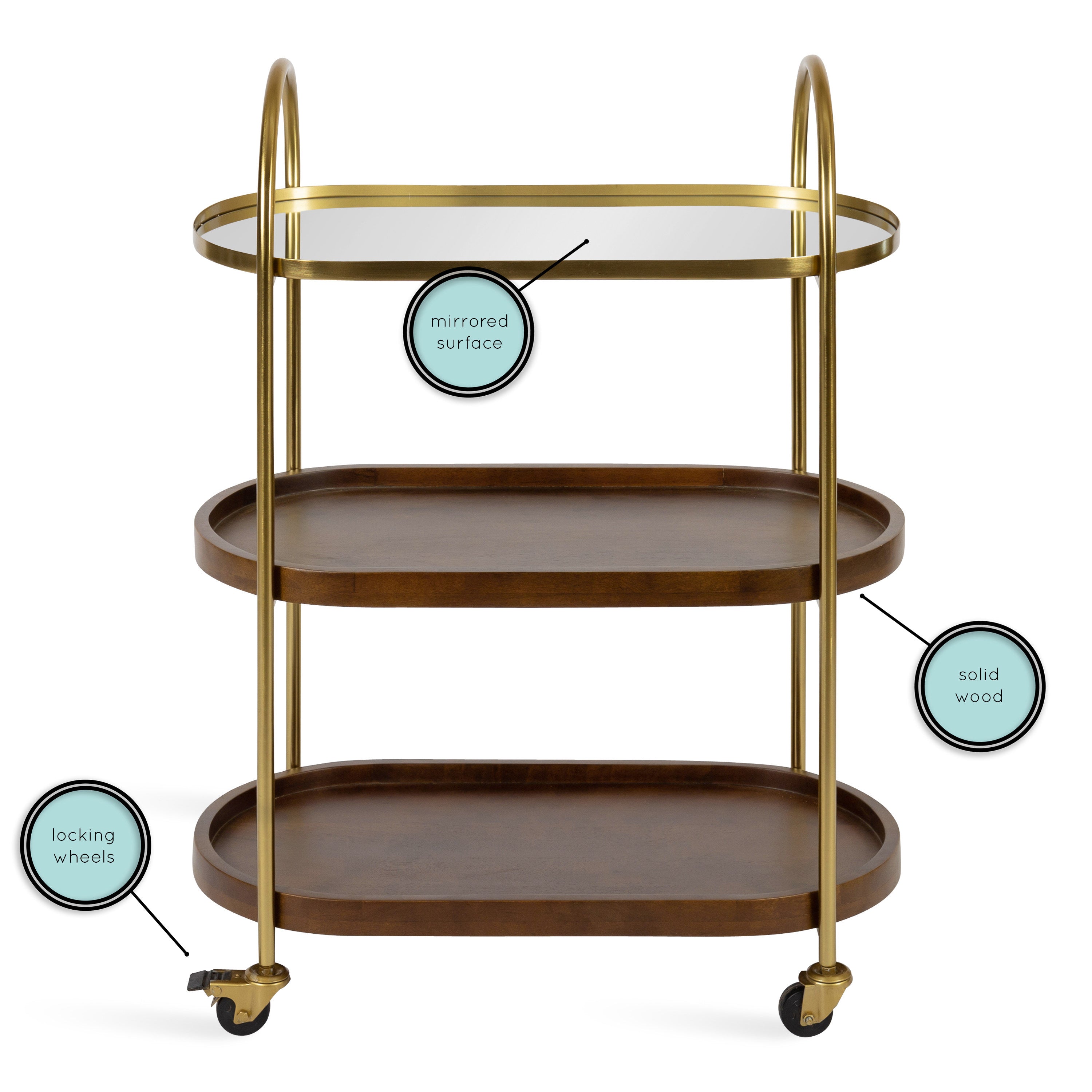 Bar Cart Walnut Brown Gold 26x13x36 3