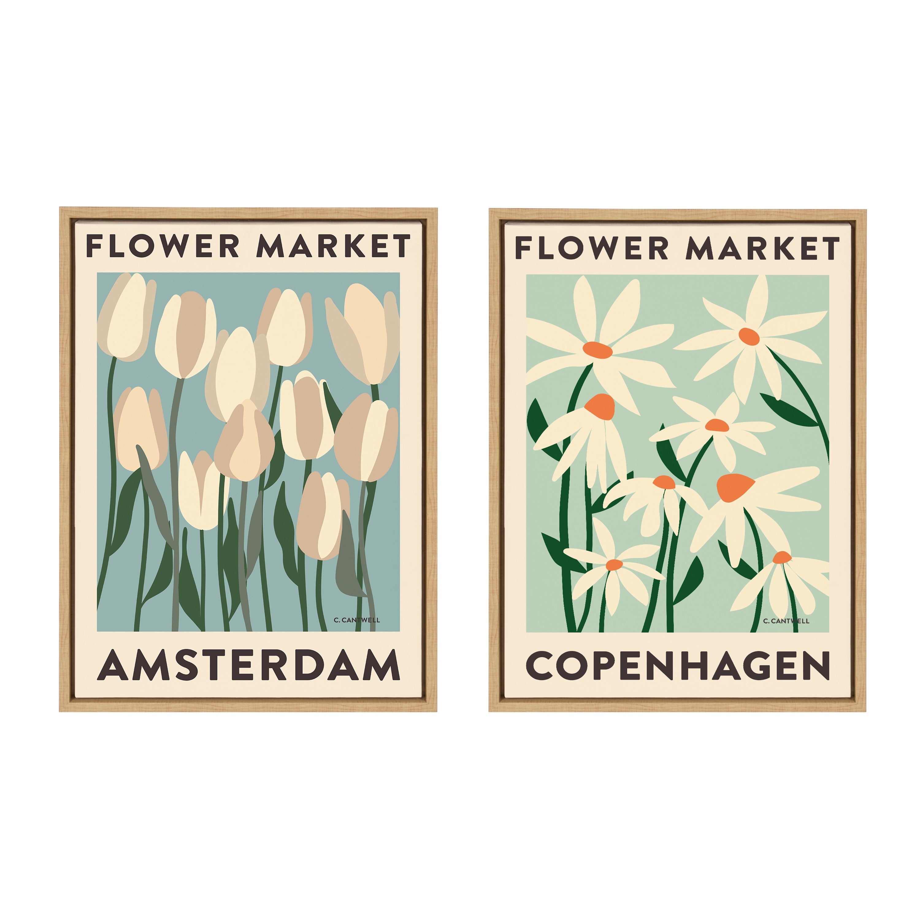 Sylvie Flower Market 3 and 4 Framed Canvas Art Set by Carrie Cantwell