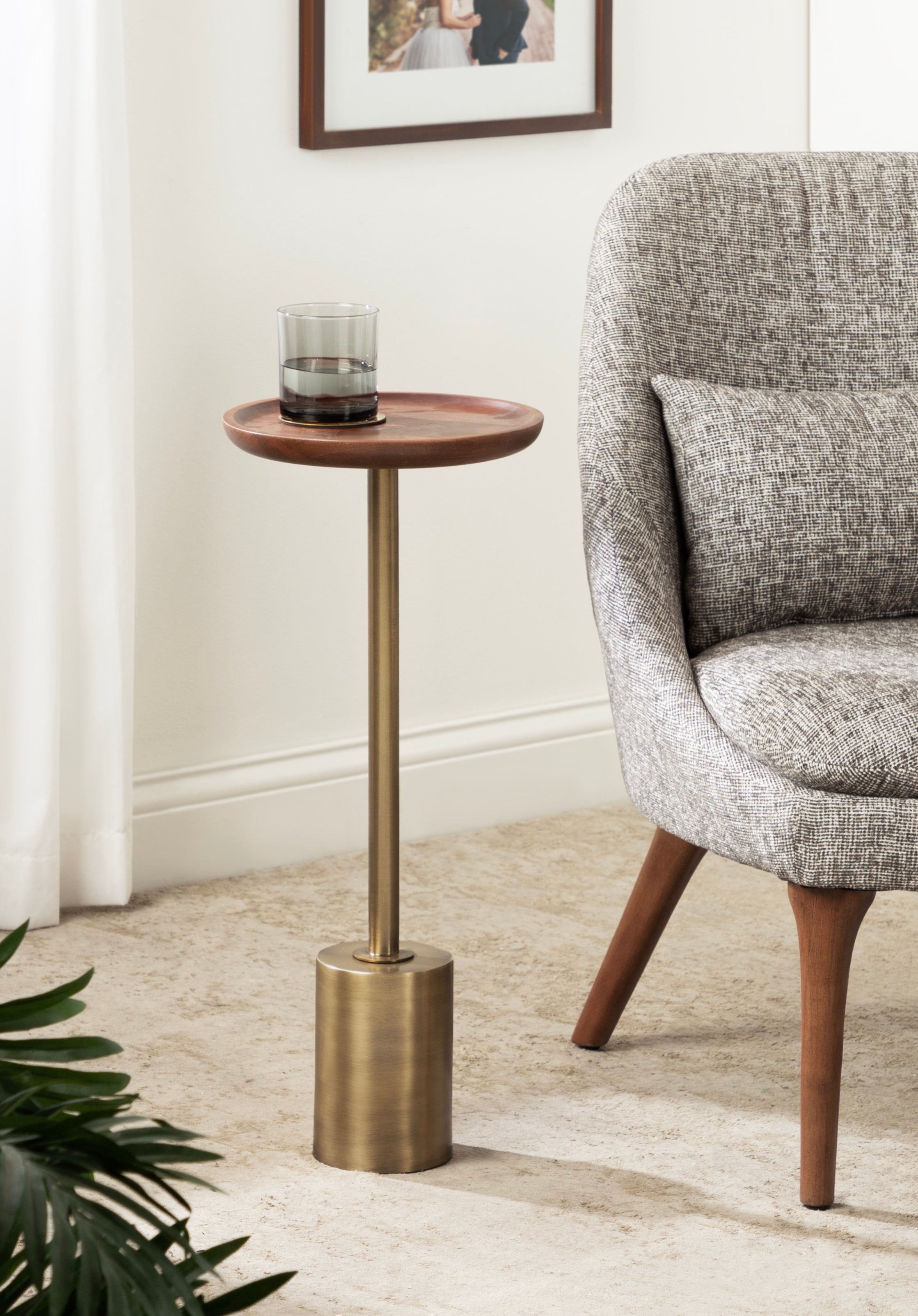 Side Table Walnut Brown Gold 10x10x24 6