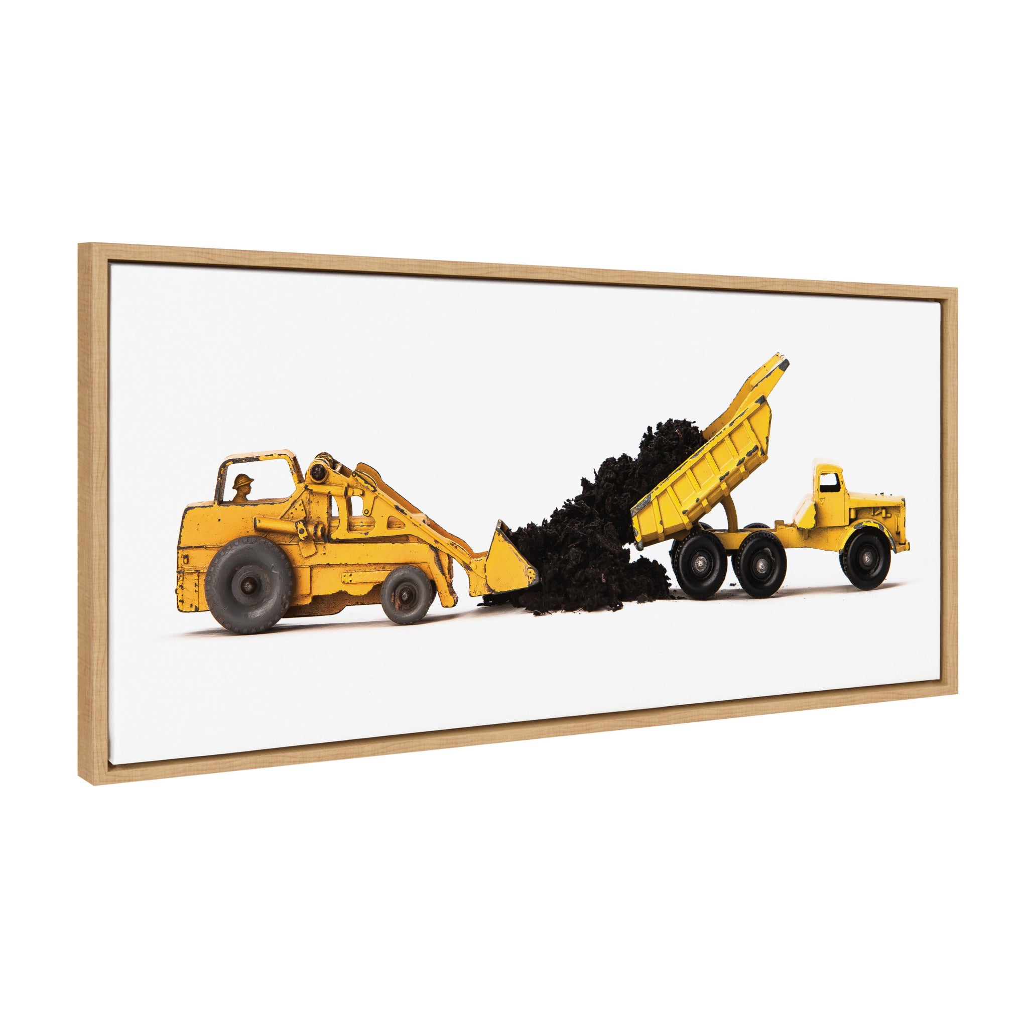 Sylvie Vintage Toy Construction Vehicles Yellow Framed Canvas by Saint and Sailor Studios