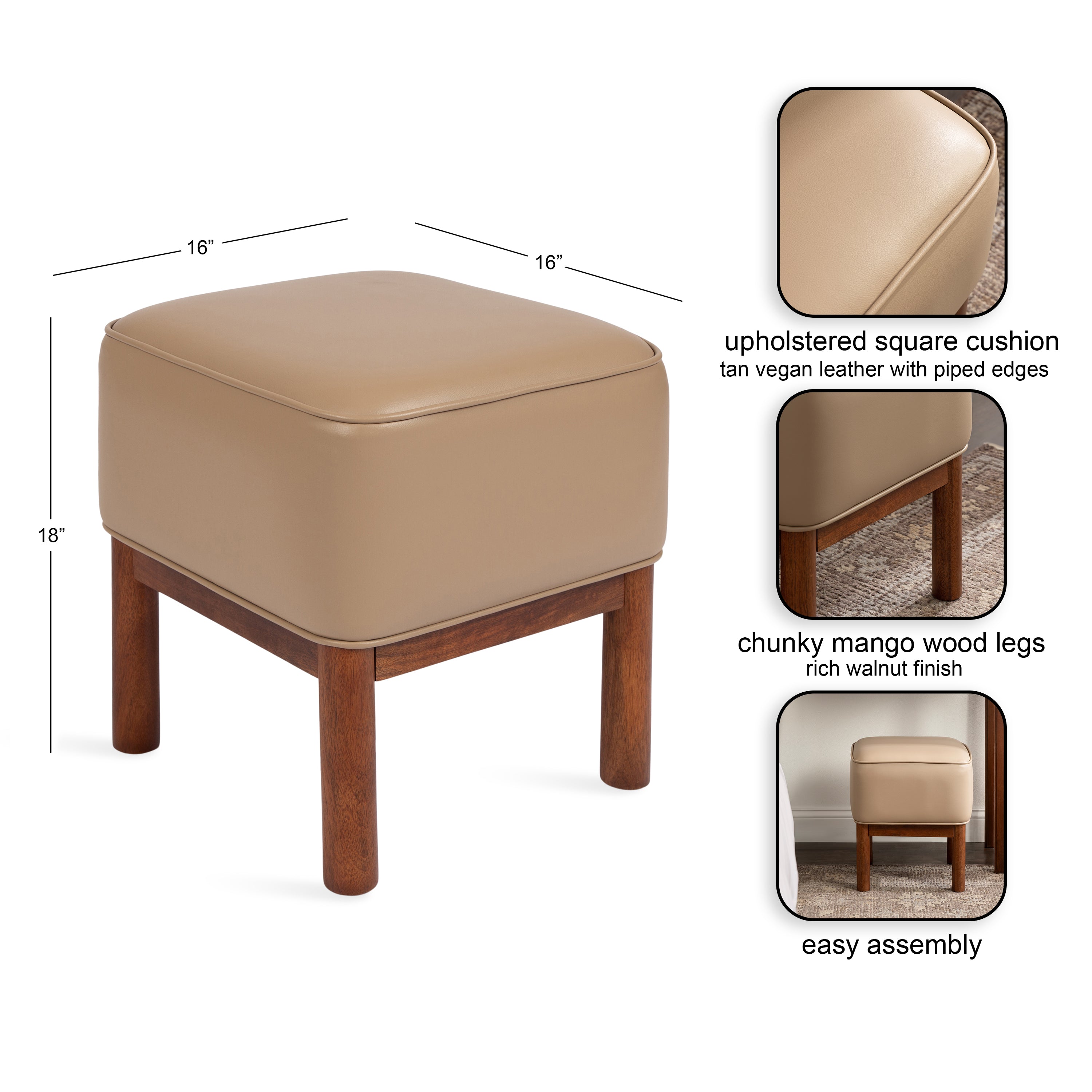 Standard Ottoman Walnut Brown 16x16x18 2