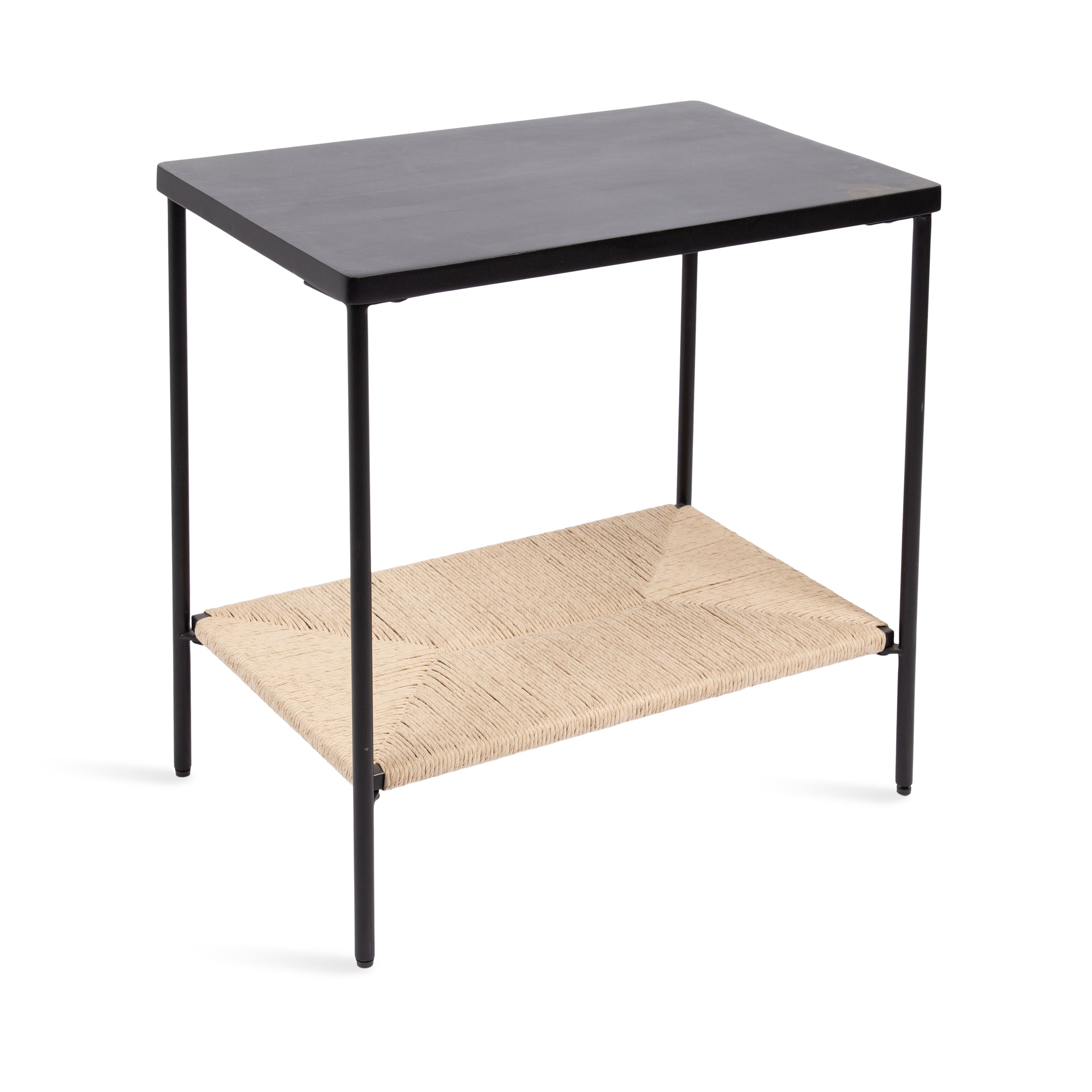 Mandell Wood and Natural Woven Side Table