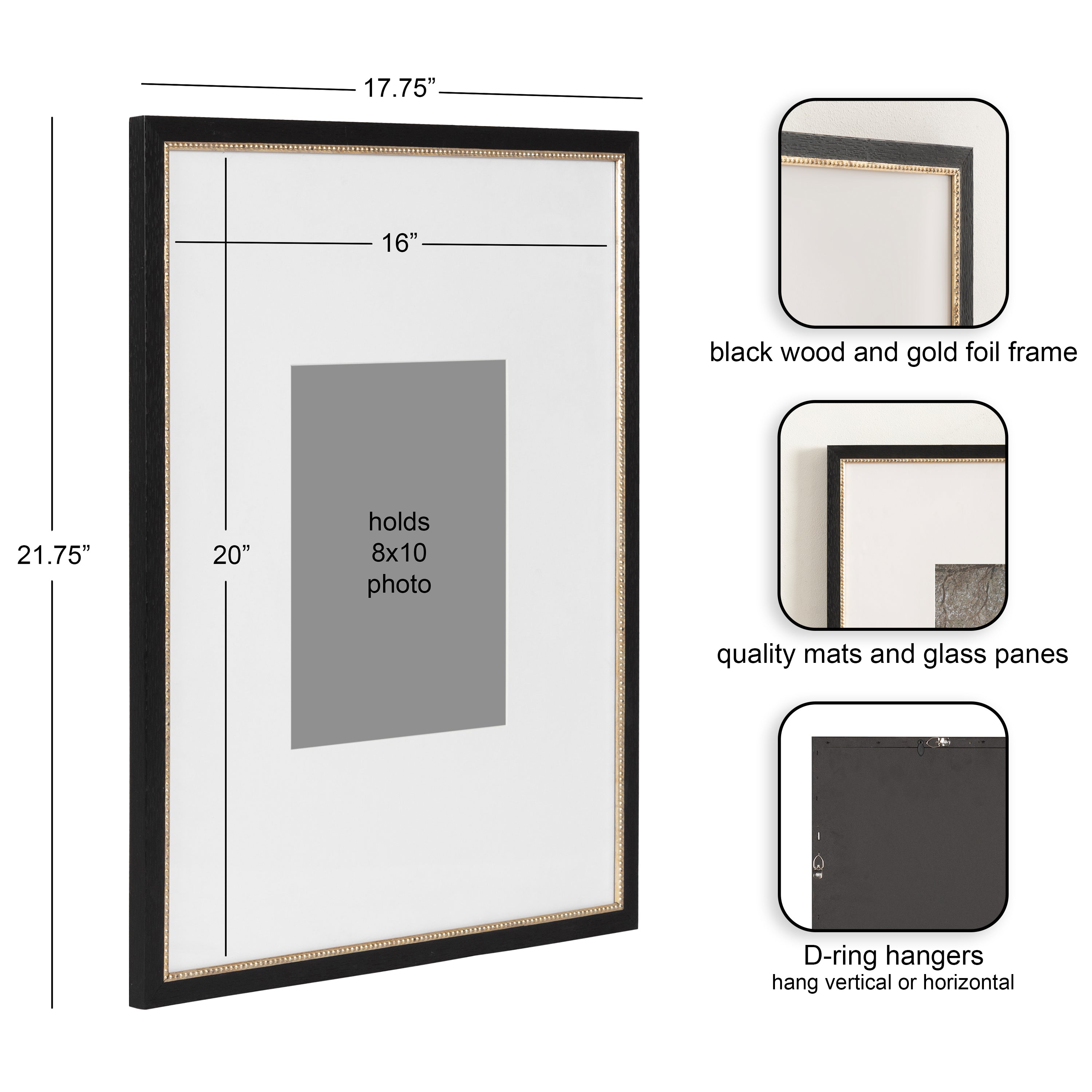 Wall Frame Black Gold 16x20 matted to 8x10 2