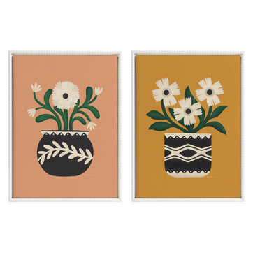 Sylvie Beaded Folk Flowers Gold and Terra Framed Canvas Art Set by Carey Copeland