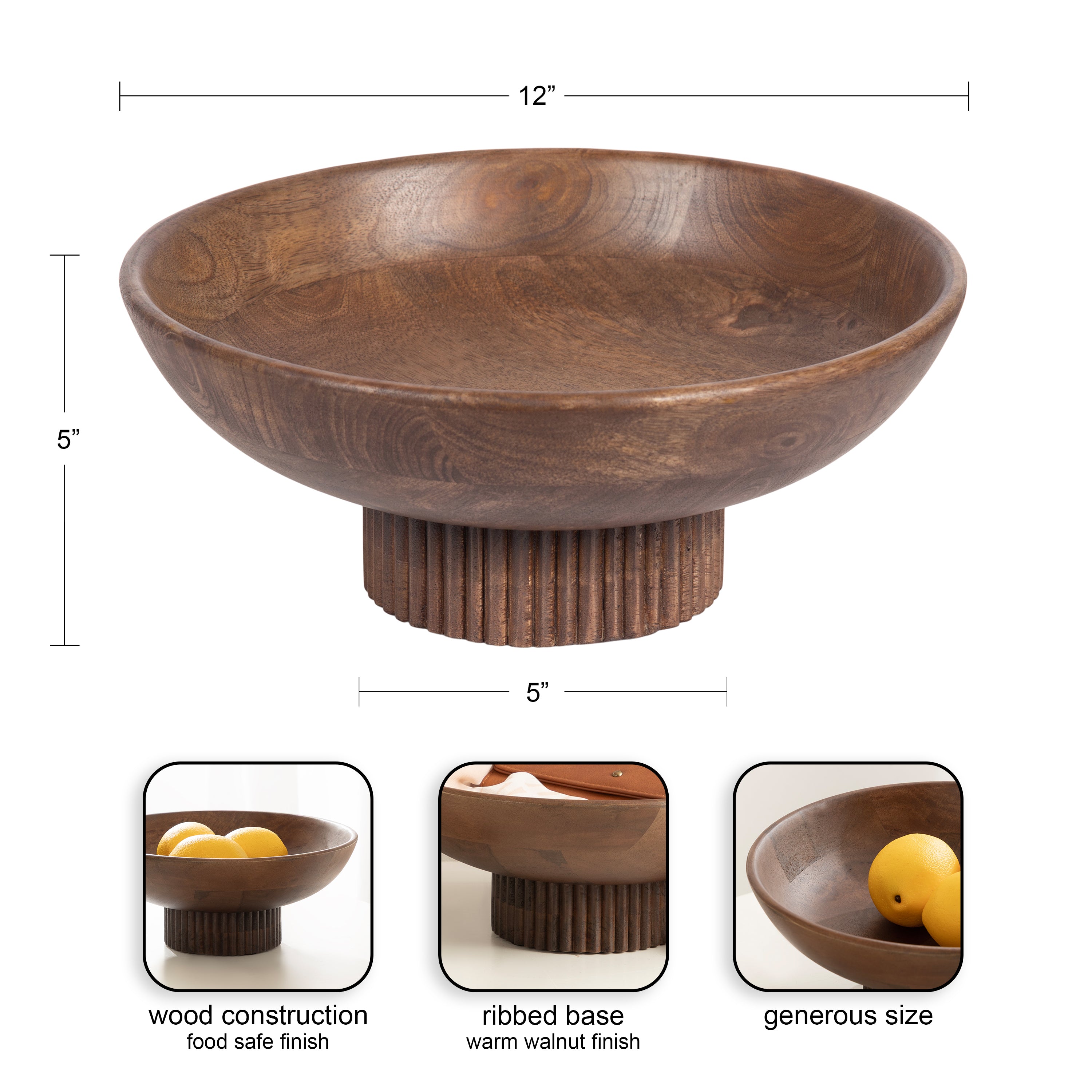 Serving Bowl Walnut Brown 12x12x5 2