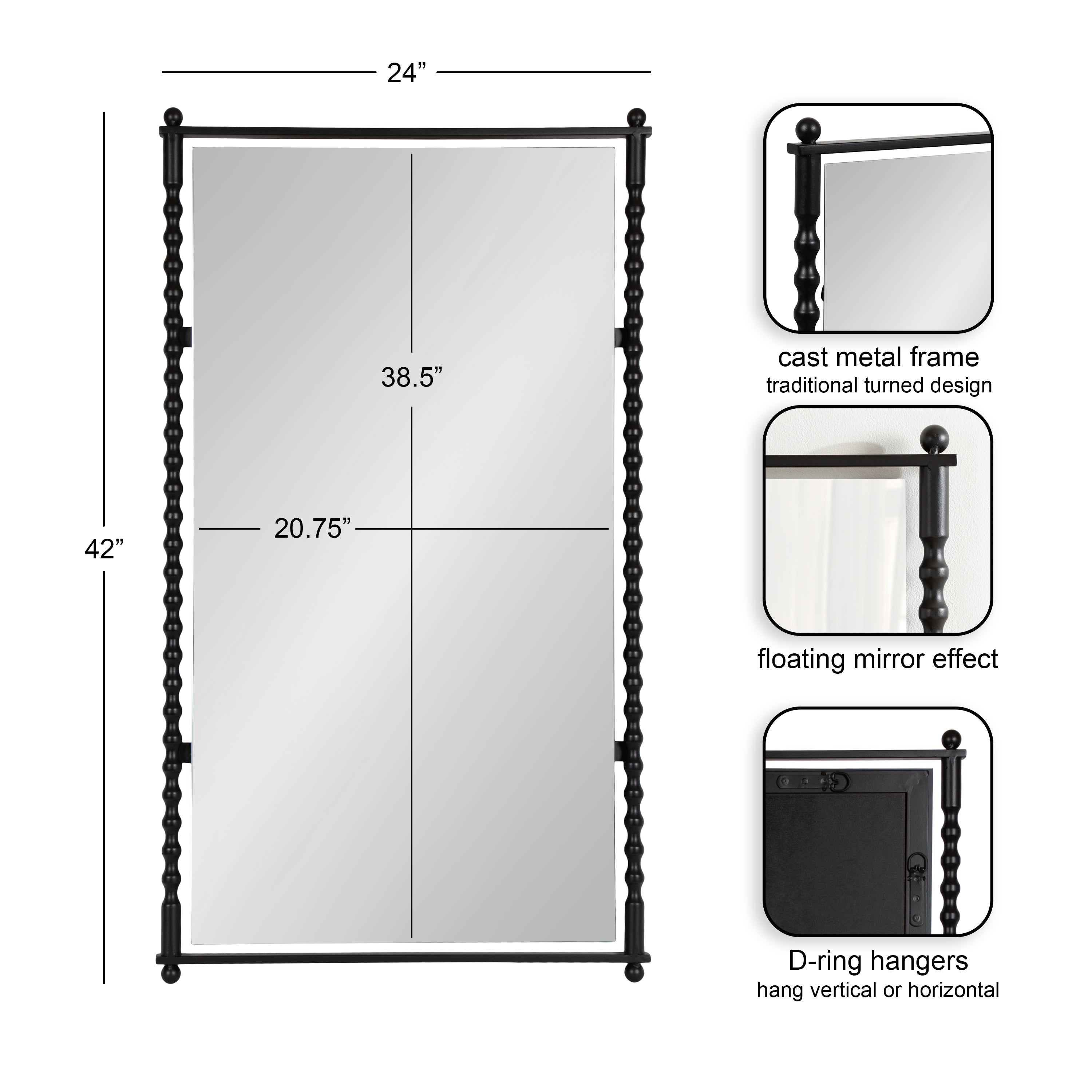 Rectangle Mirror Black 24x42 2