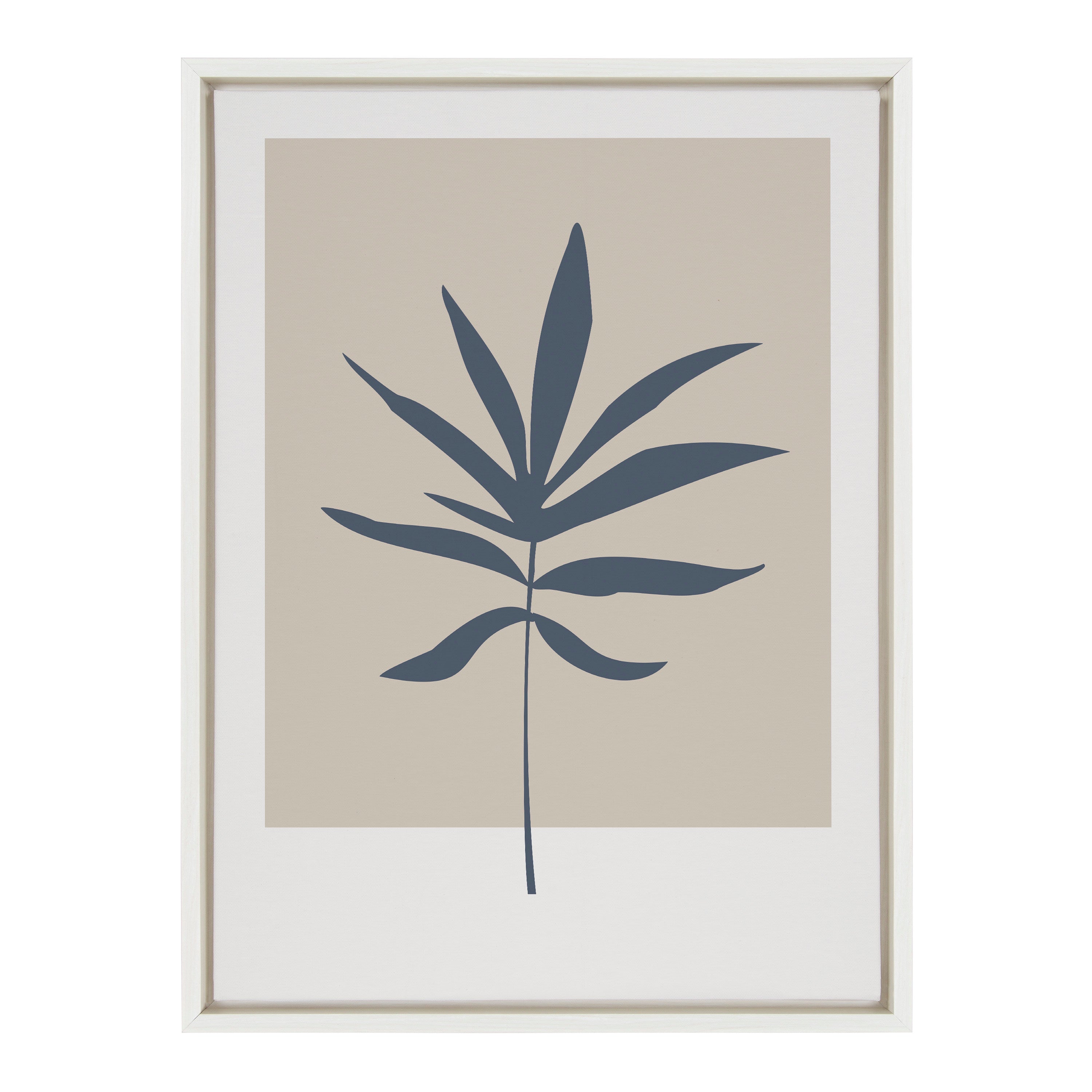 Sylvie Muted Tan and Blue Colorblock Botanical Leaf Framed Canvas by The Creative Bunch Studio