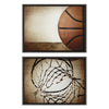 Sylvie Vintage Half Basketball and Vintage Basketball Net Framed Canvas Art Set by Saint and Sailor Studios
