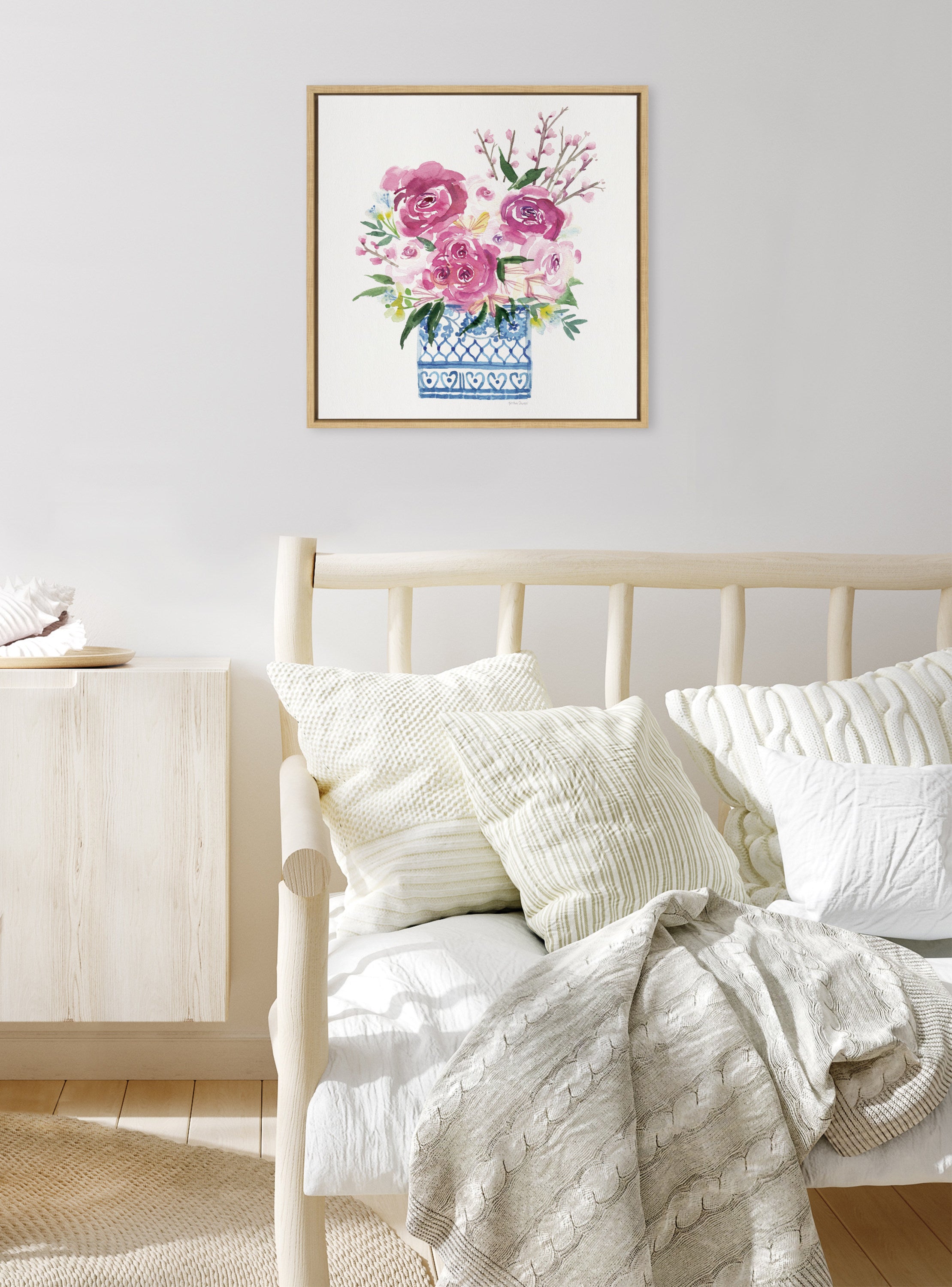 Sylvie Pink Blooms in Chinoiserie Framed Canvas by Patricia Shaw