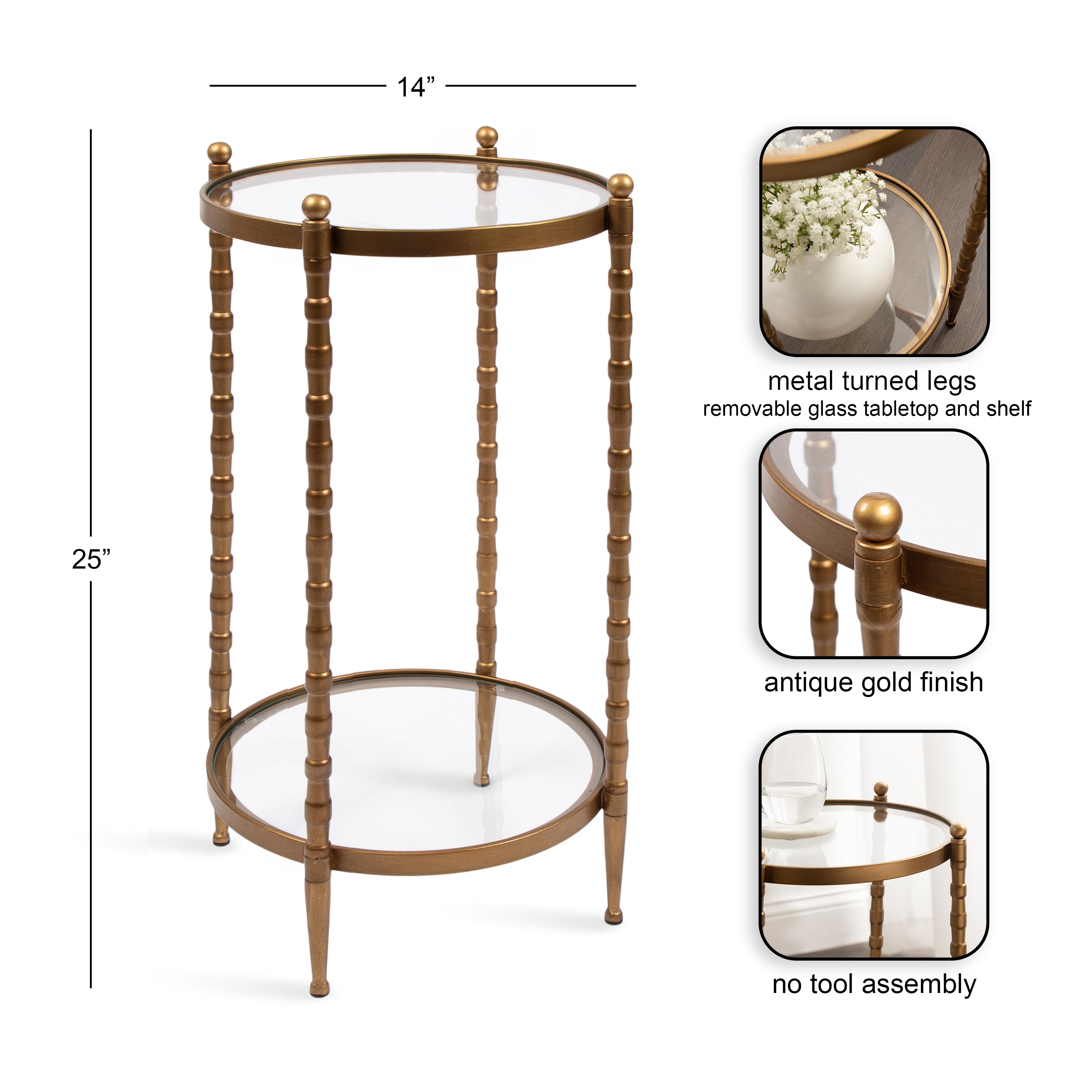 Side Table 14x14x25 Gold 2