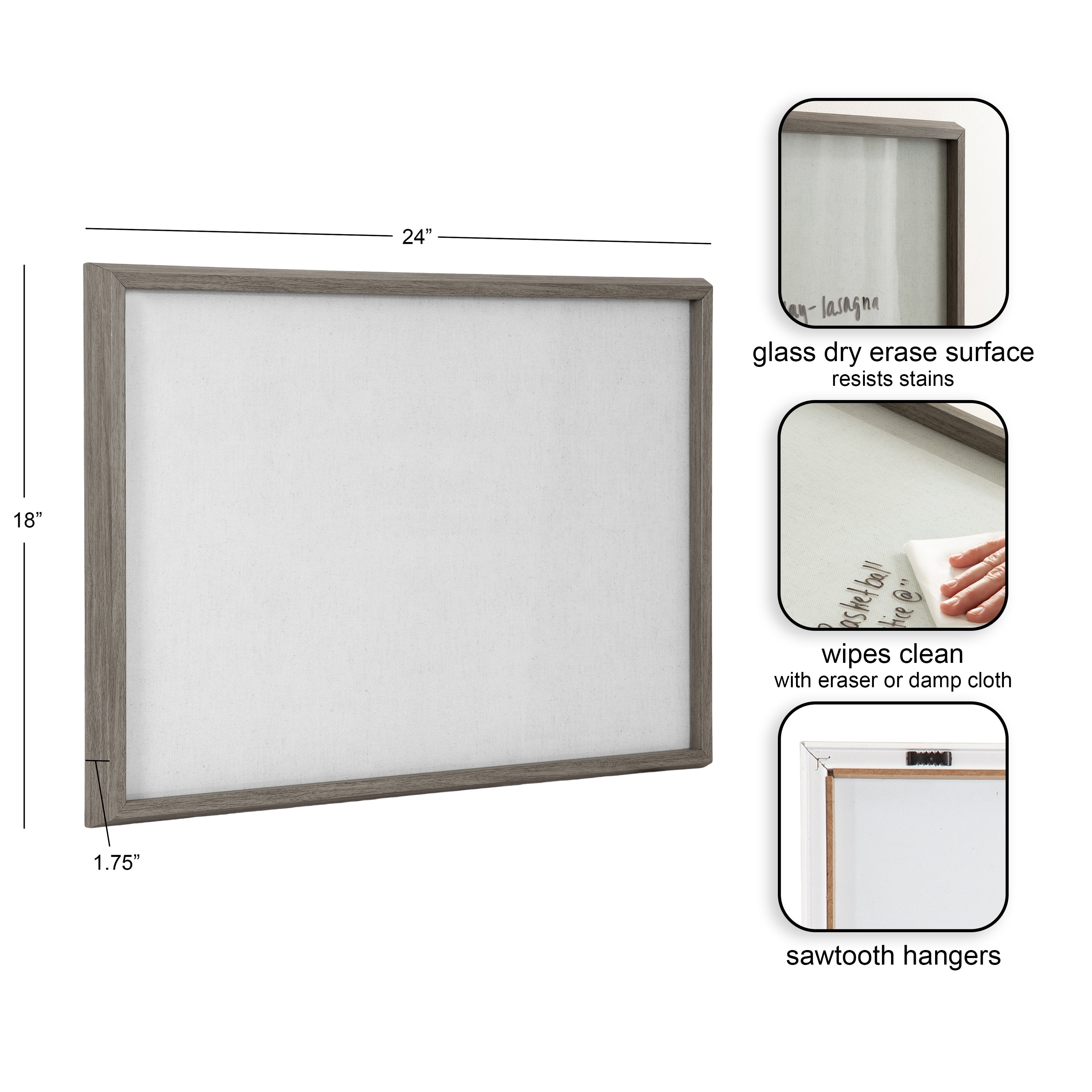 Natural Linen Cloud Dancer White by The Creative Bunch Studio Framed Glass Dry Erase Wall Art White Board