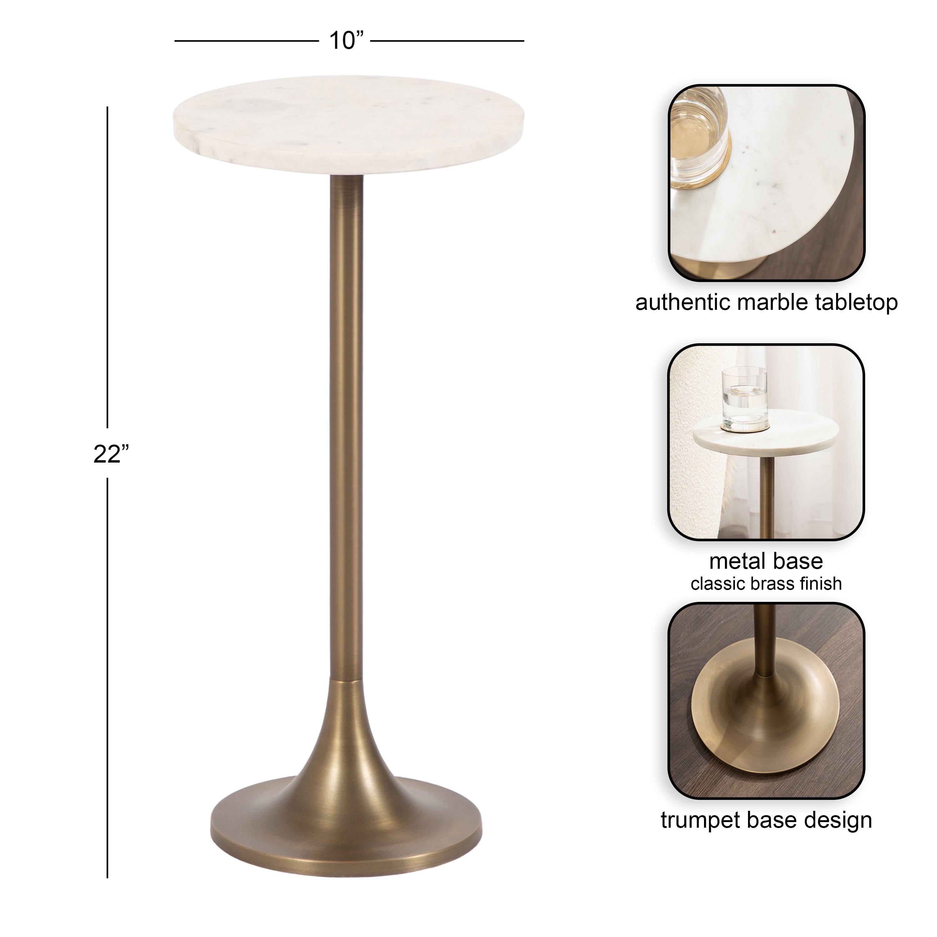 Drink Table White Gold 10x10x22 2