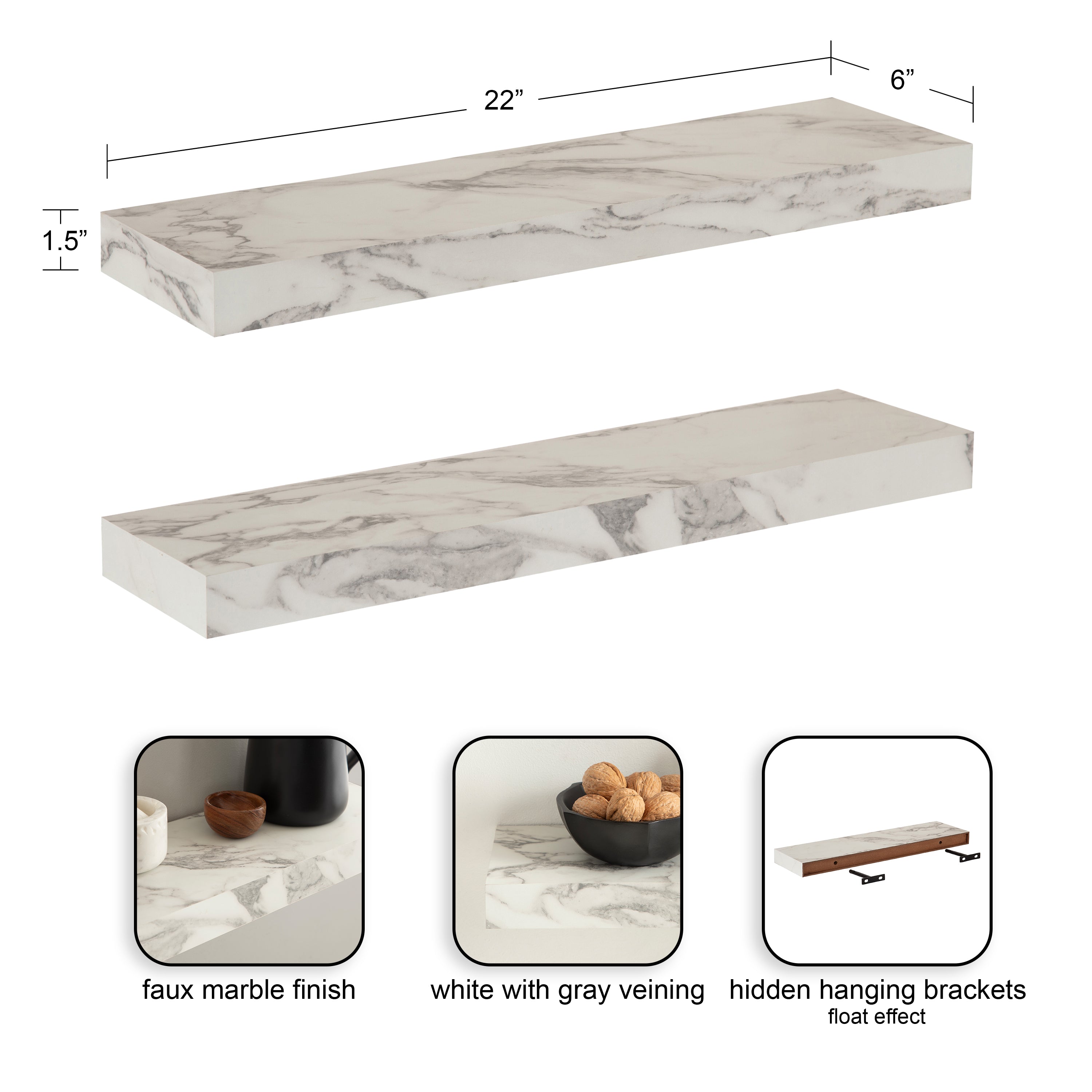 Floating Shelf 2 Piece 22 Inch White 2