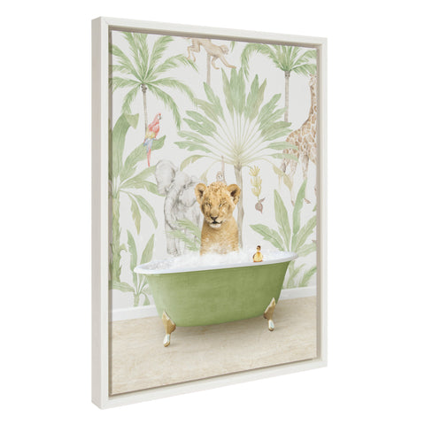 Sylvie Lion Cub in Wild Safari Bath Framed Canvas by Amy Peterson Art Studio