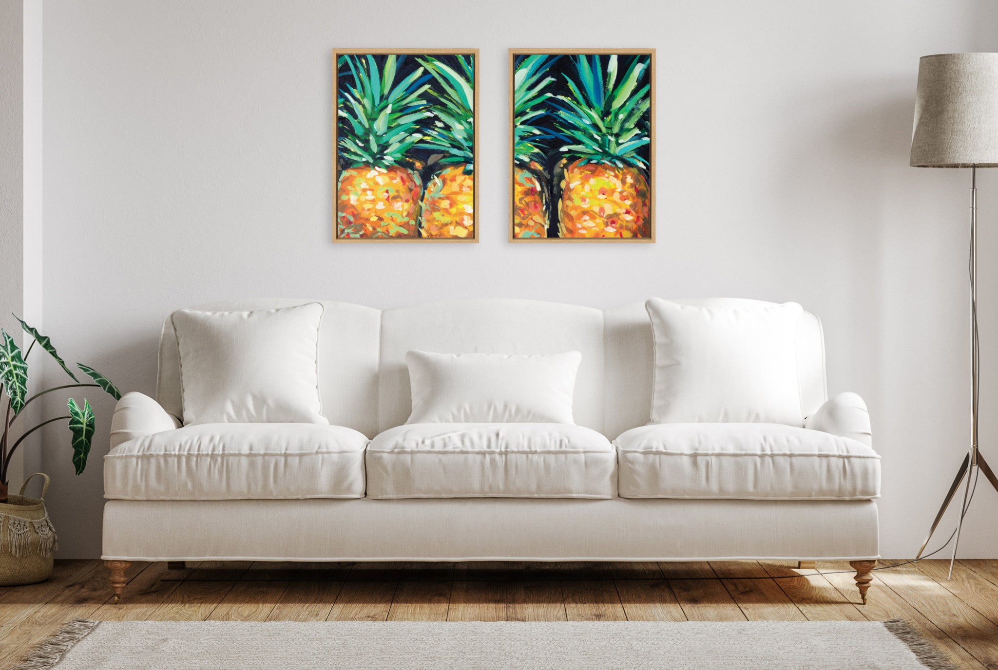 Sylvie Pineapples For Sale Left & Right Framed Canvas Art Set by Rachel Christopoulos