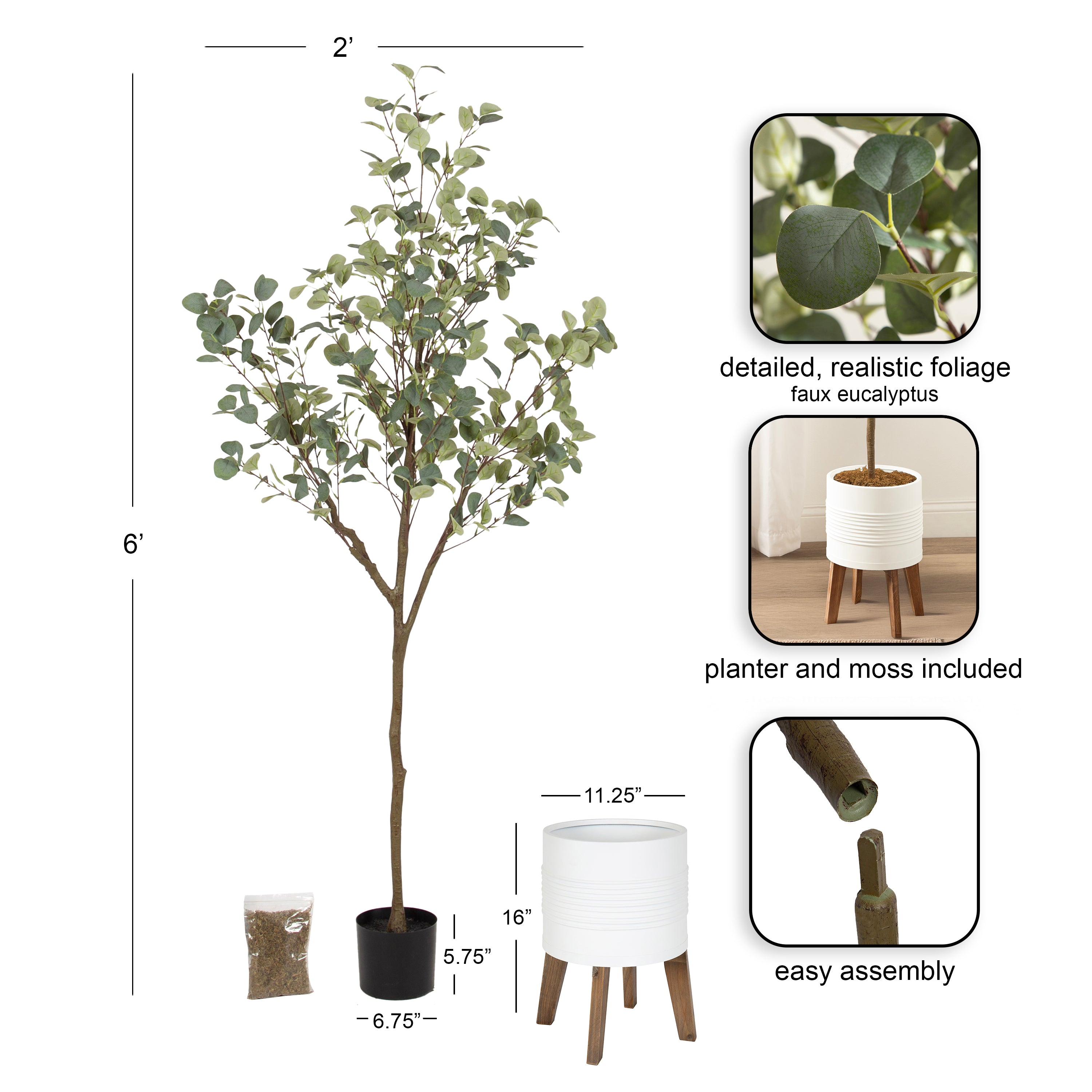Faux Tree White Rustic Brown 6.5' 2