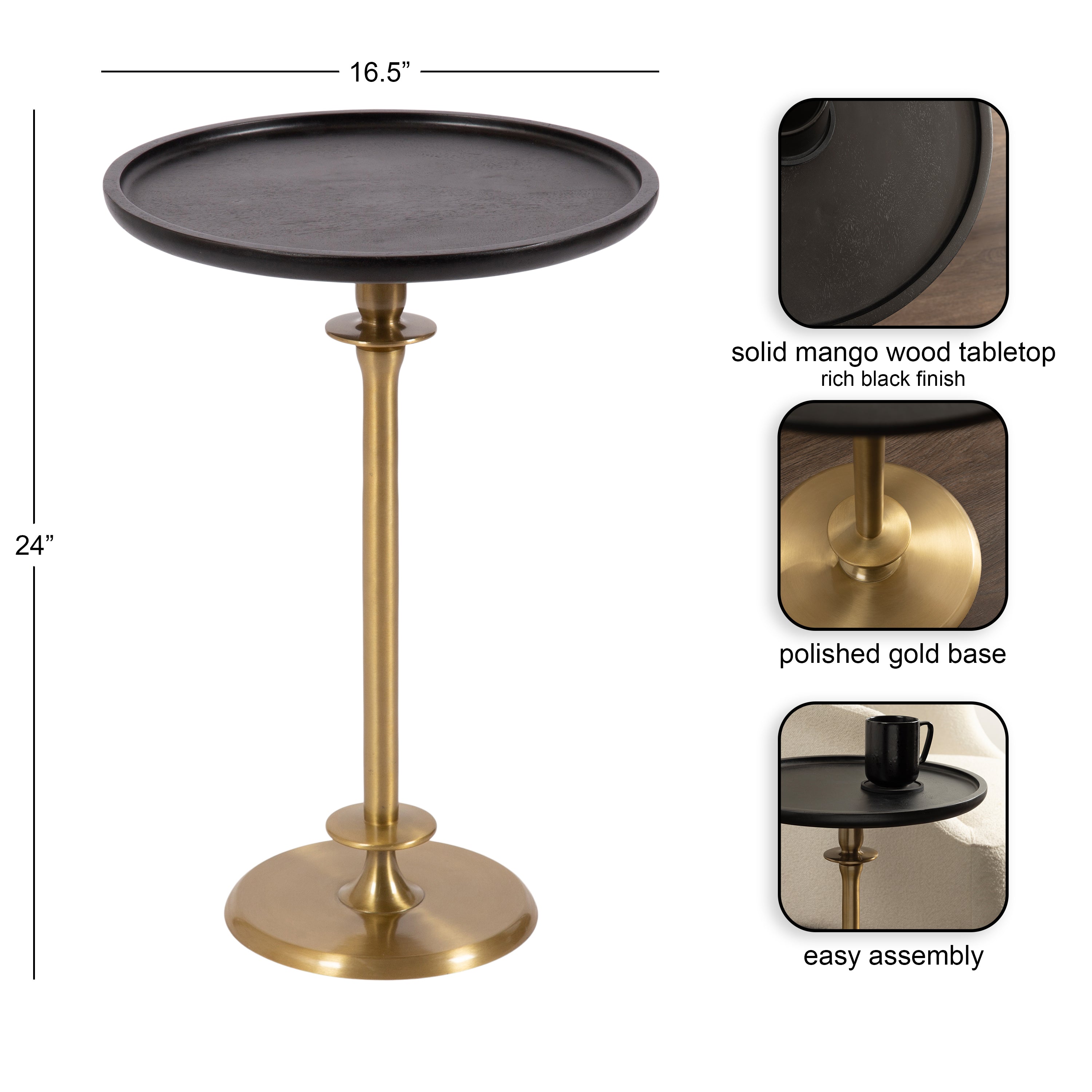 Side Table Black Gold 17x17x24 2