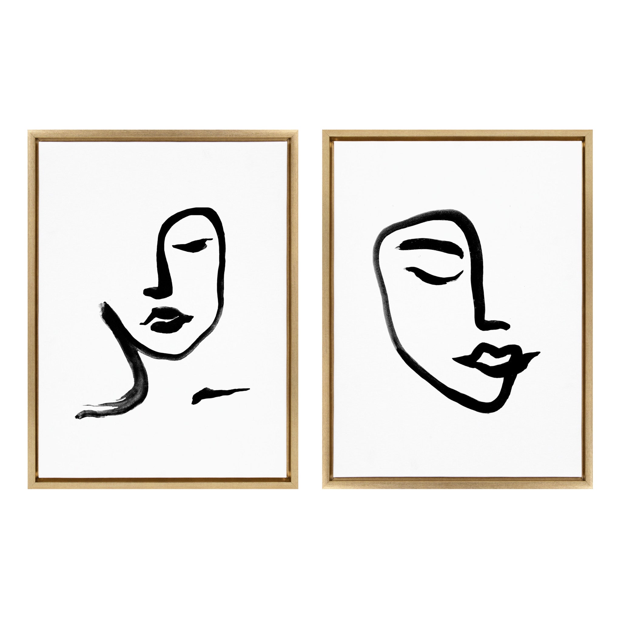 Sylvie Woman Face Art and Face Line Print Framed Canvas Art Set by Viola Kreczmer