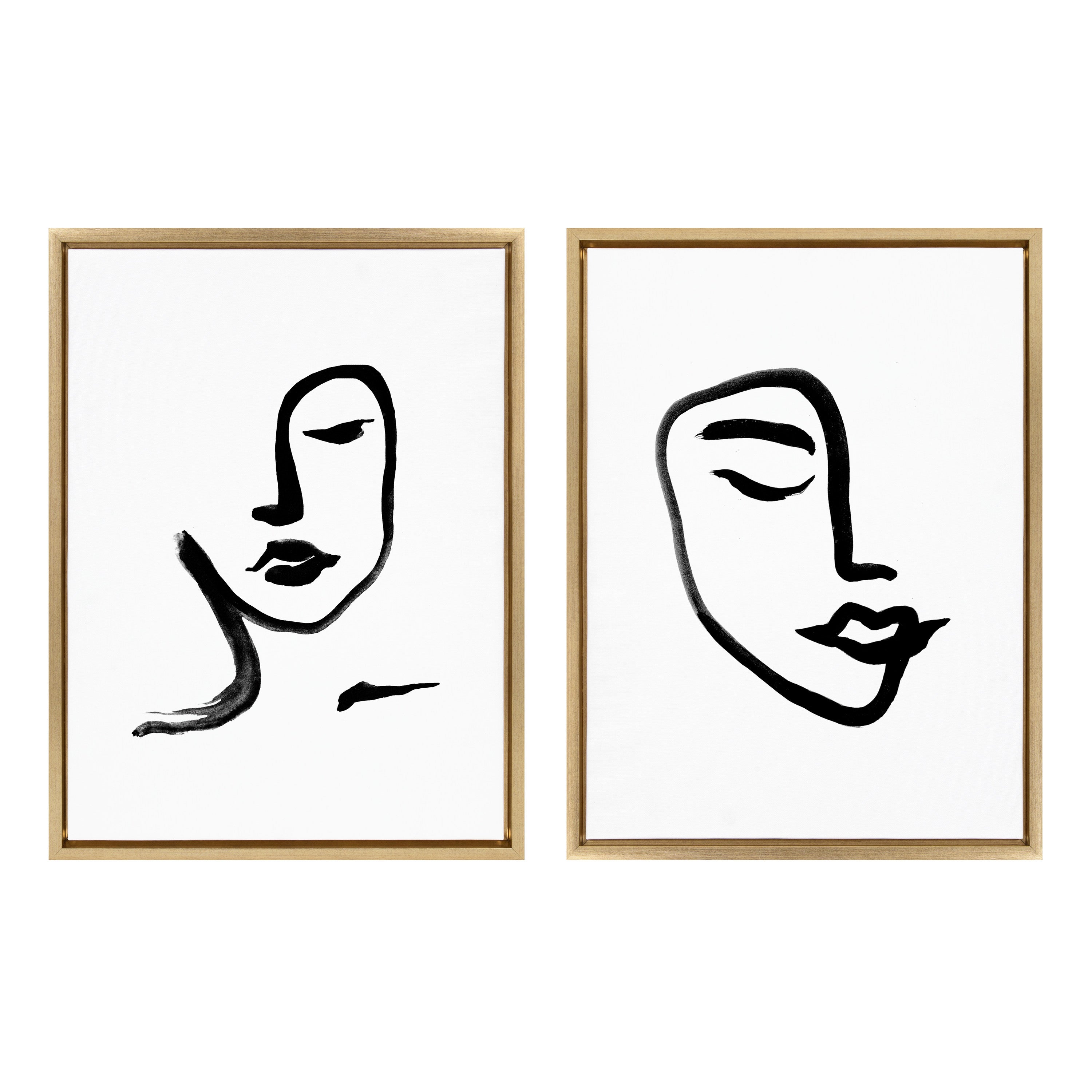 Sylvie Woman Face Art and Face Line Print Framed Canvas Art Set by Viola Kreczmer