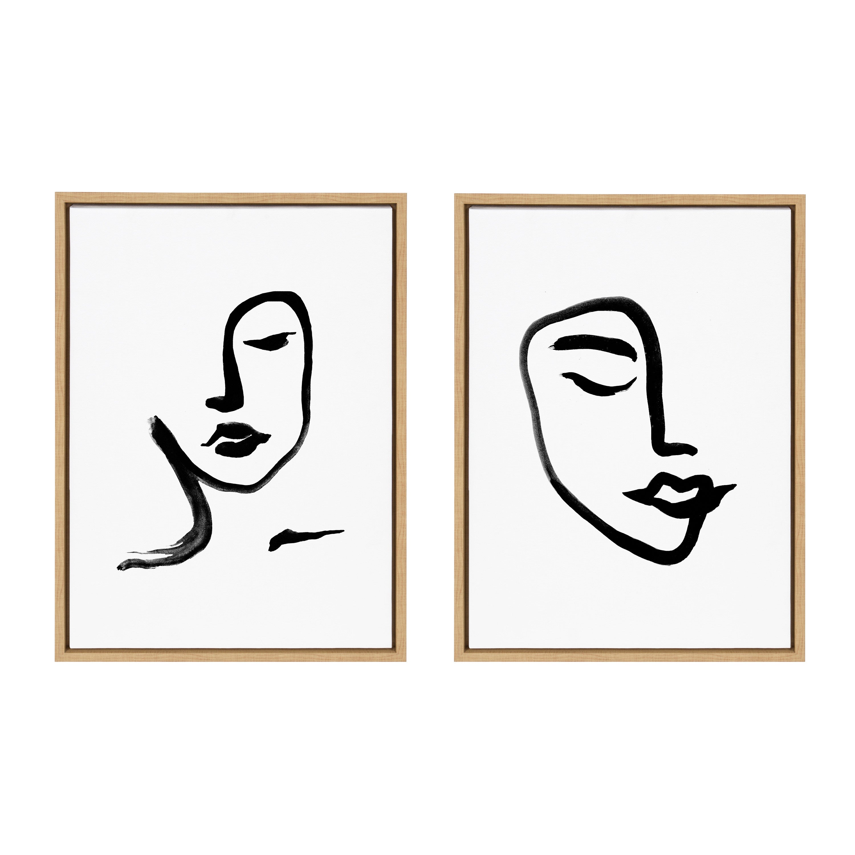 Sylvie Woman Face Art and Face Line Print Framed Canvas Art Set by Viola Kreczmer