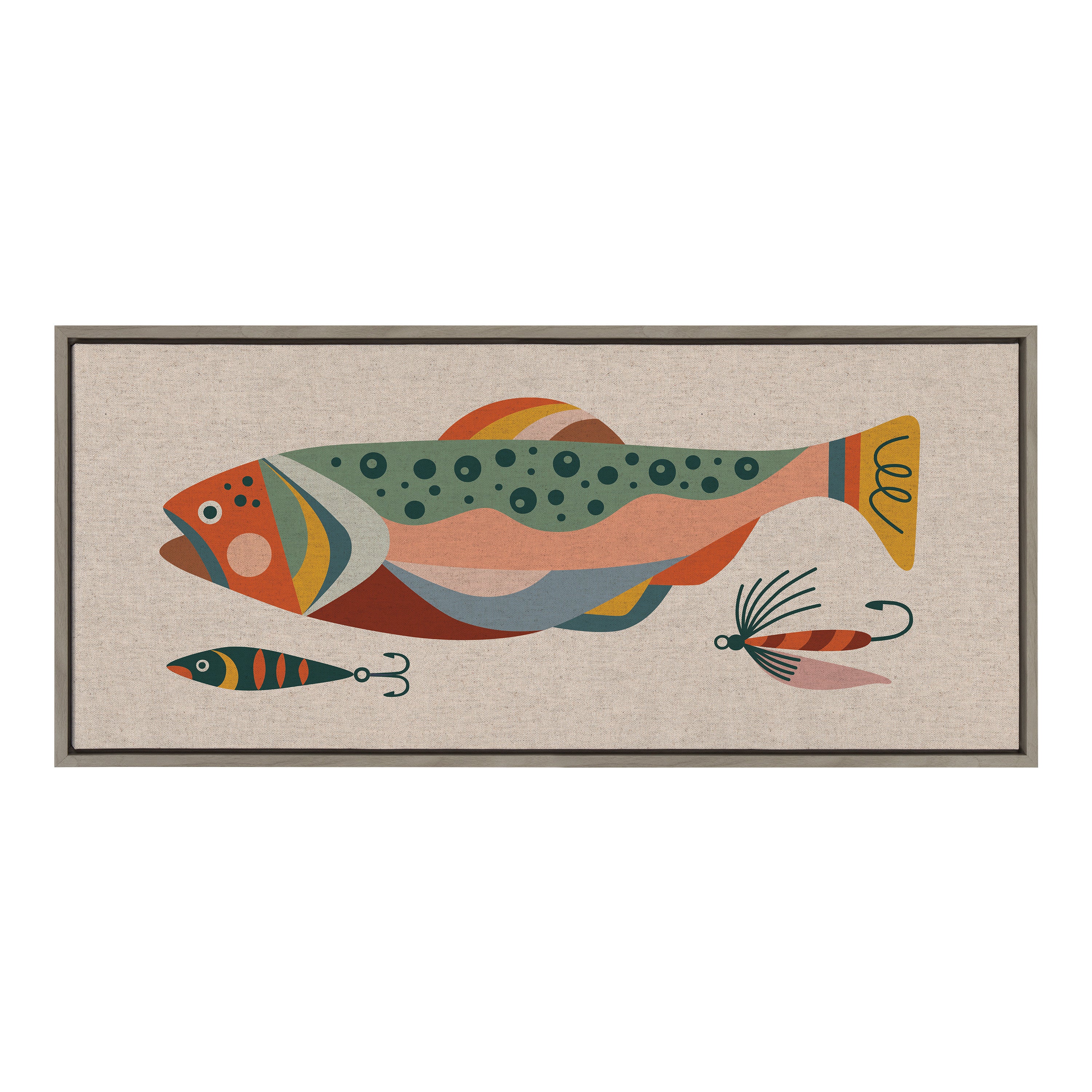 Sylvie Gone Fishing Neutral Linen Texture Framed Canvas by Rachel Lee of My Dream Wall