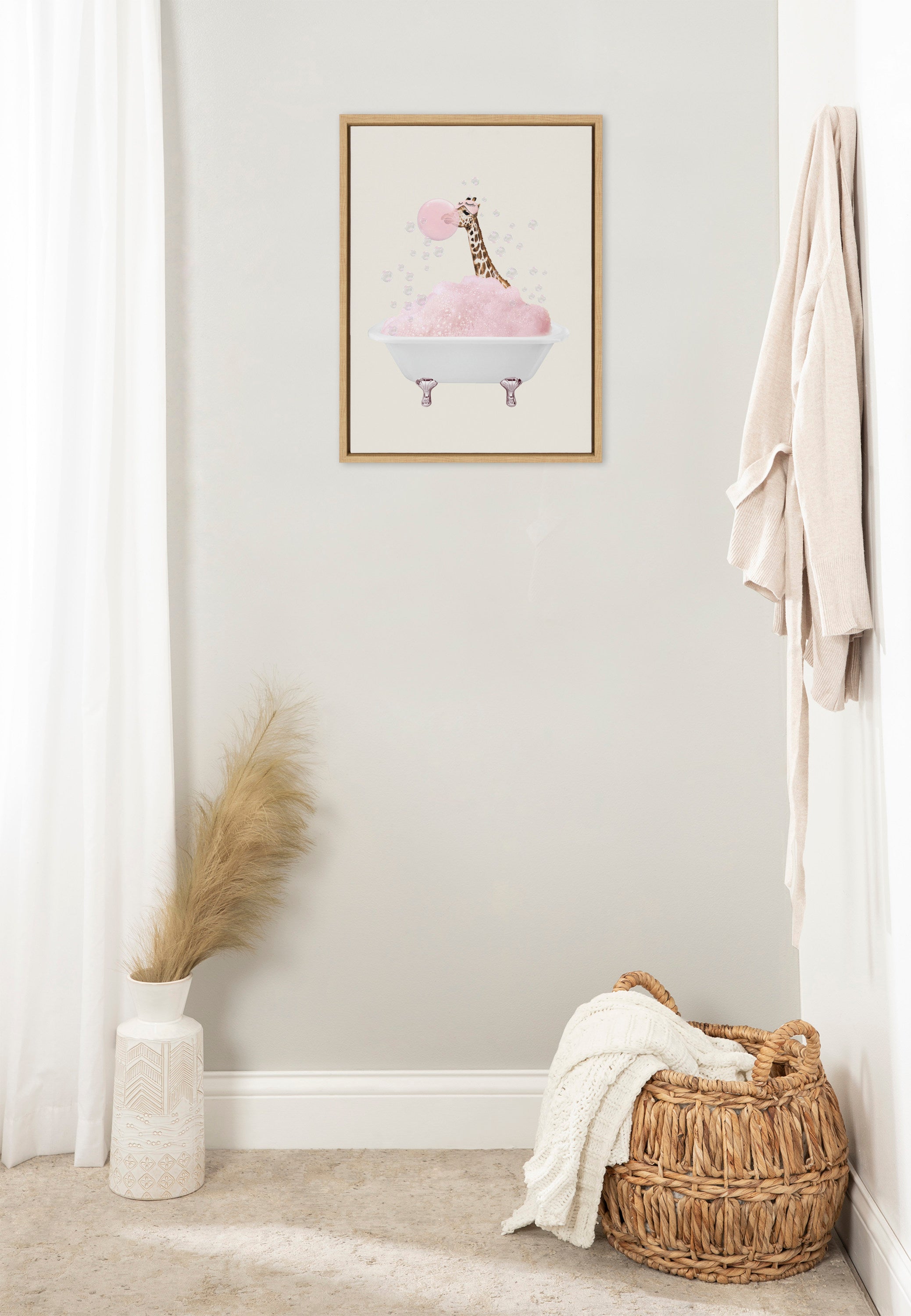 Sylvie Giraffe Taking a Bath Framed Canvas by July Art Prints