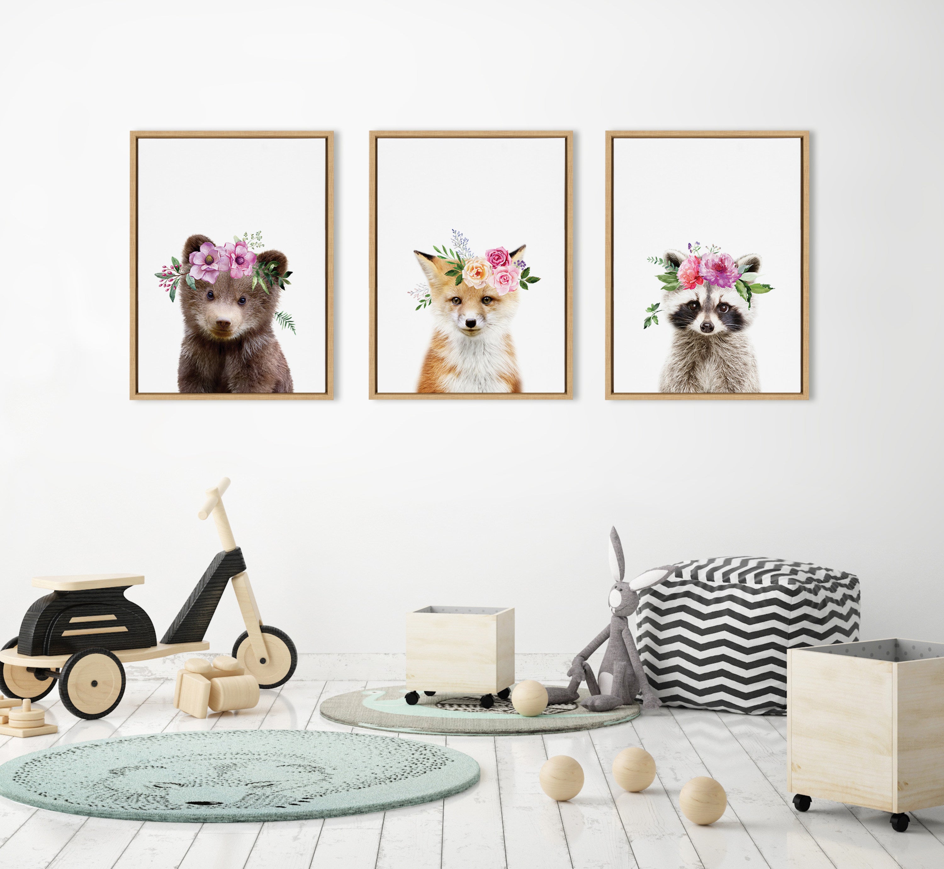 Sylvie Flower Crown Raccoon Framed Canvas by Amy Peterson Art Studio