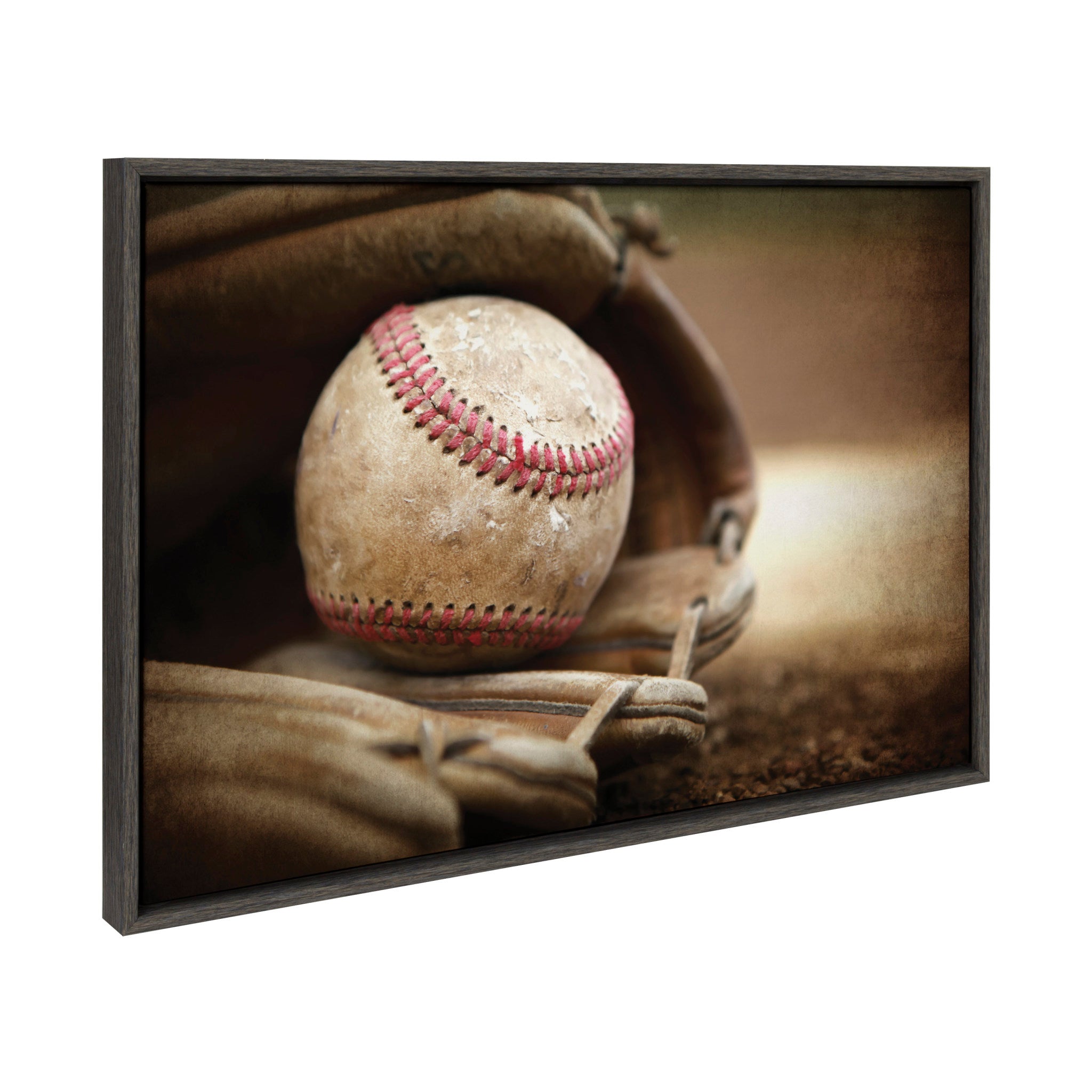 Sylvie Three Vintage Bats, Baseball Glove at Home Plate and Three Vintage Baseballs Framed Canvas Art Set by Saint and Sailor Studios
