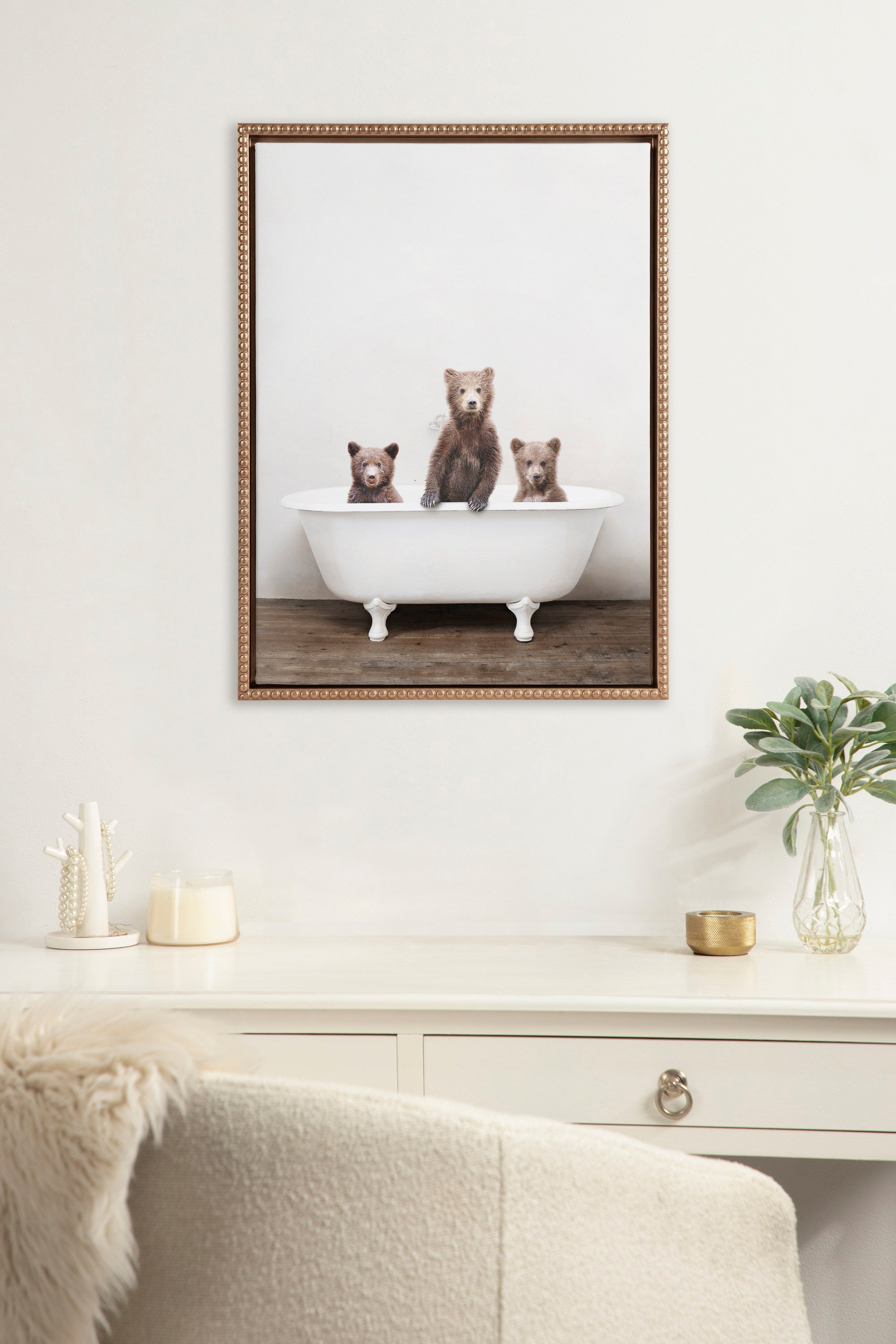Sylvie Beaded Three Little Bears in Vintage Bathtub Framed Canvas by Amy Peterson