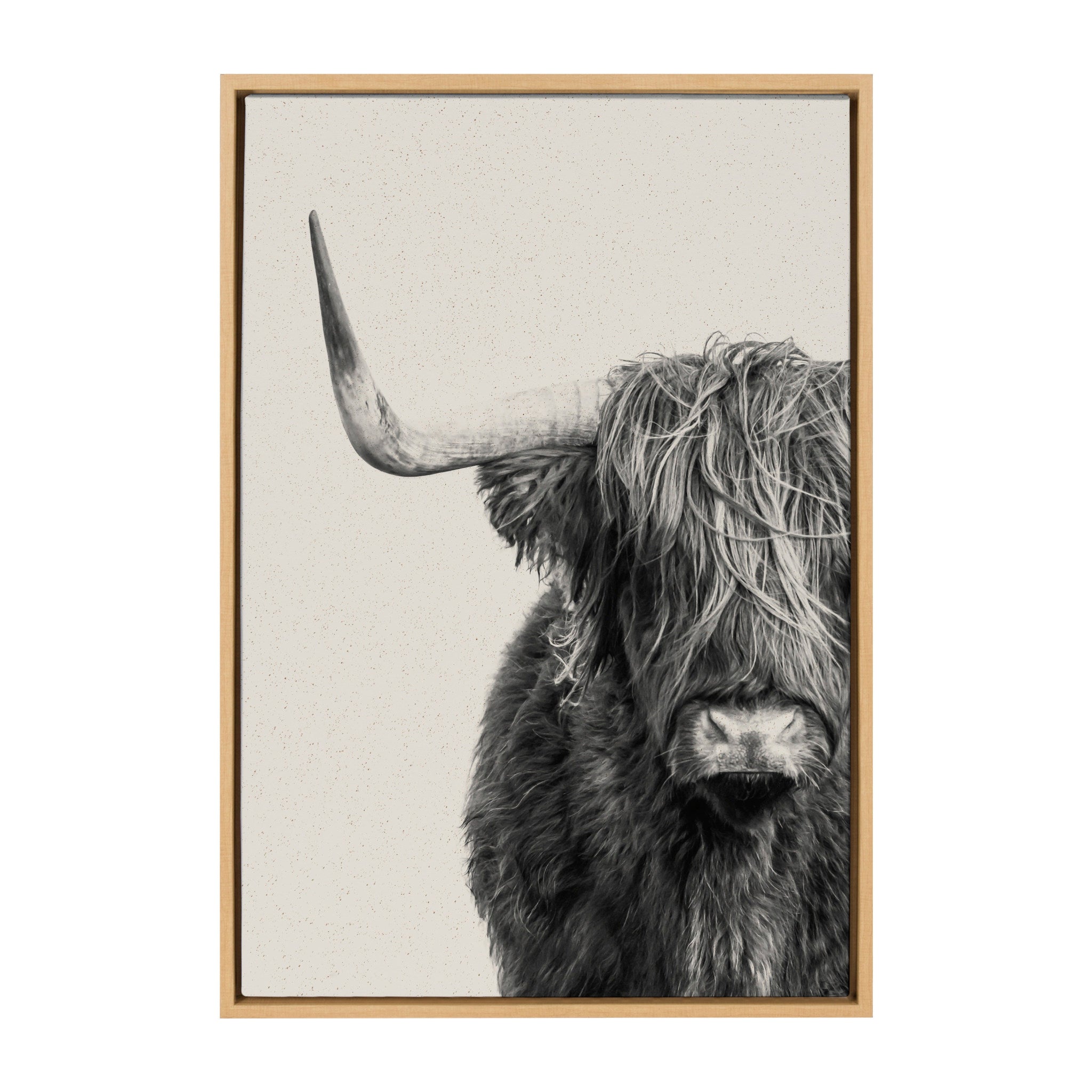 Sylvie B&W Highland Cow No 1 Natural Texture Framed Canvas by Amy Peterson Art Studio