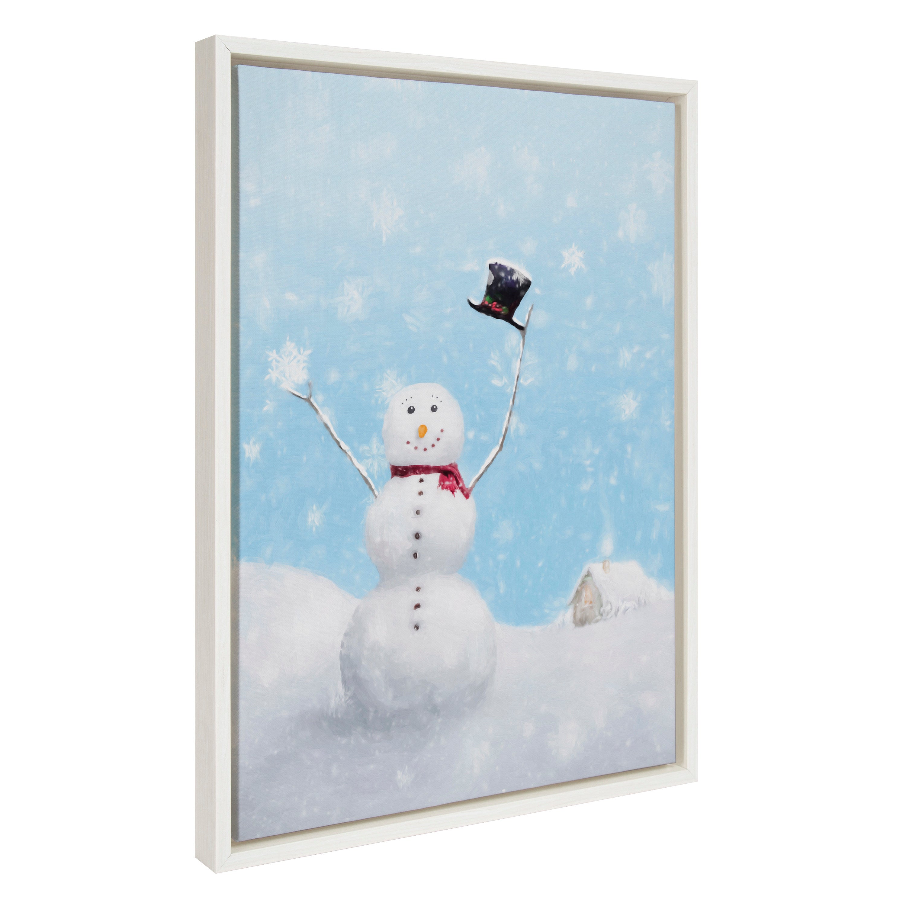 Sylvie Snowman Scarf and Top Hat Winter Cabin Framed Canvas by Abraham Hunter