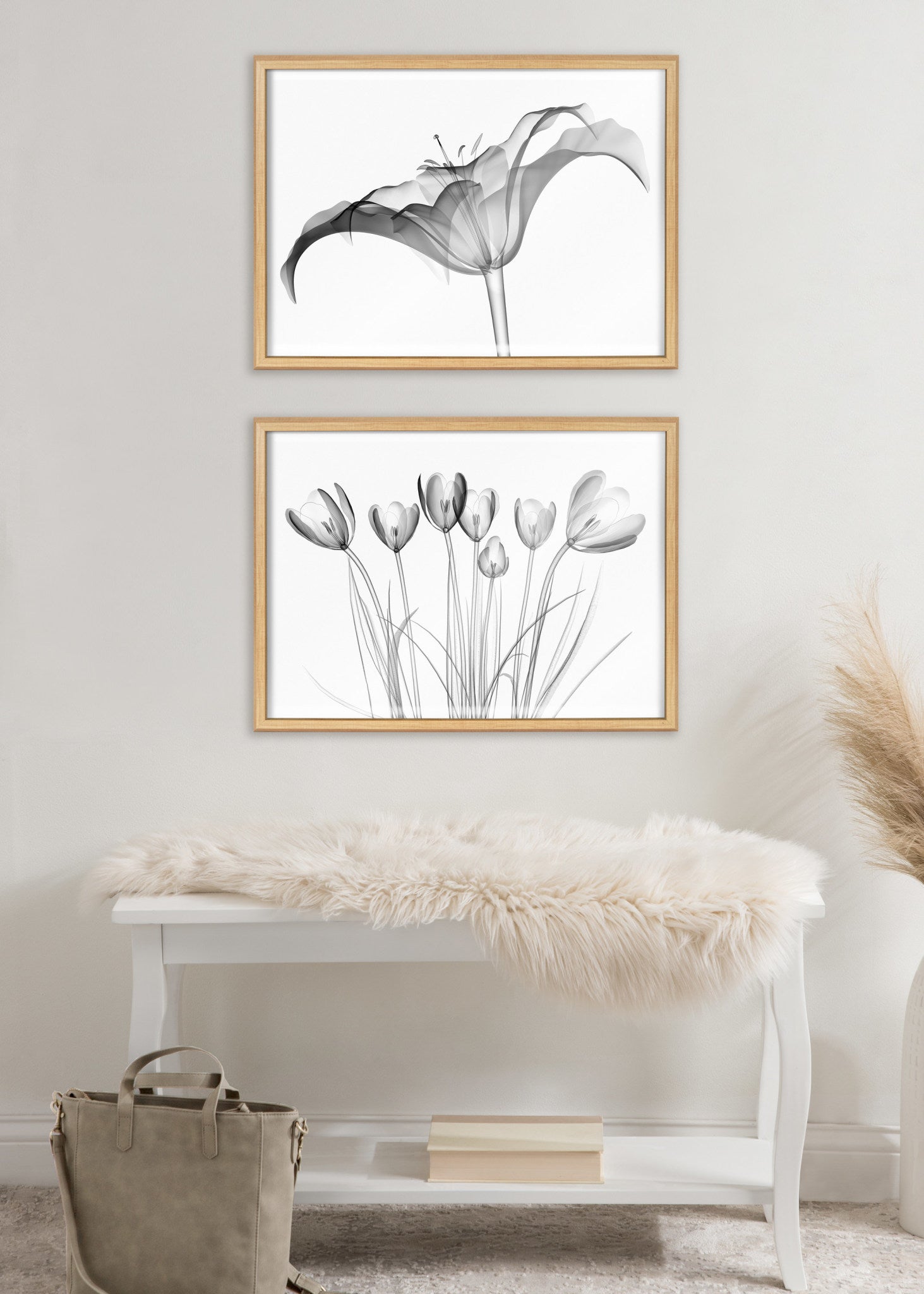 Blake Crocus X Ray Floral BW Framed Printed Art by The Creative Bunch Studio