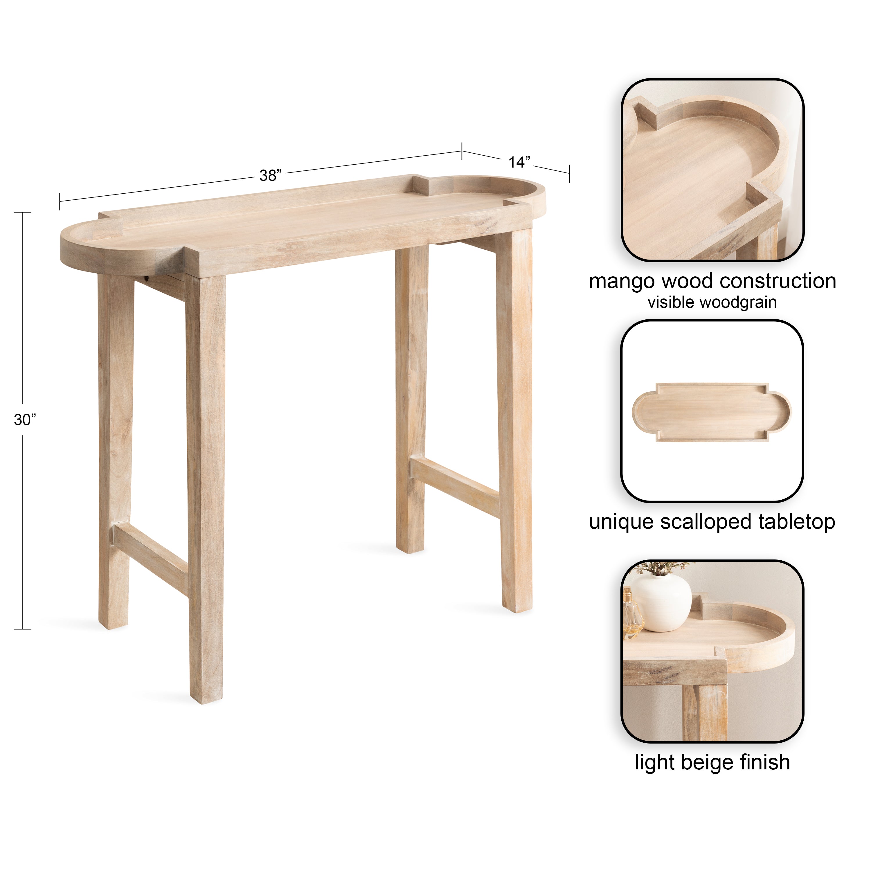Console Table Natural Beige 38x14x30 2
