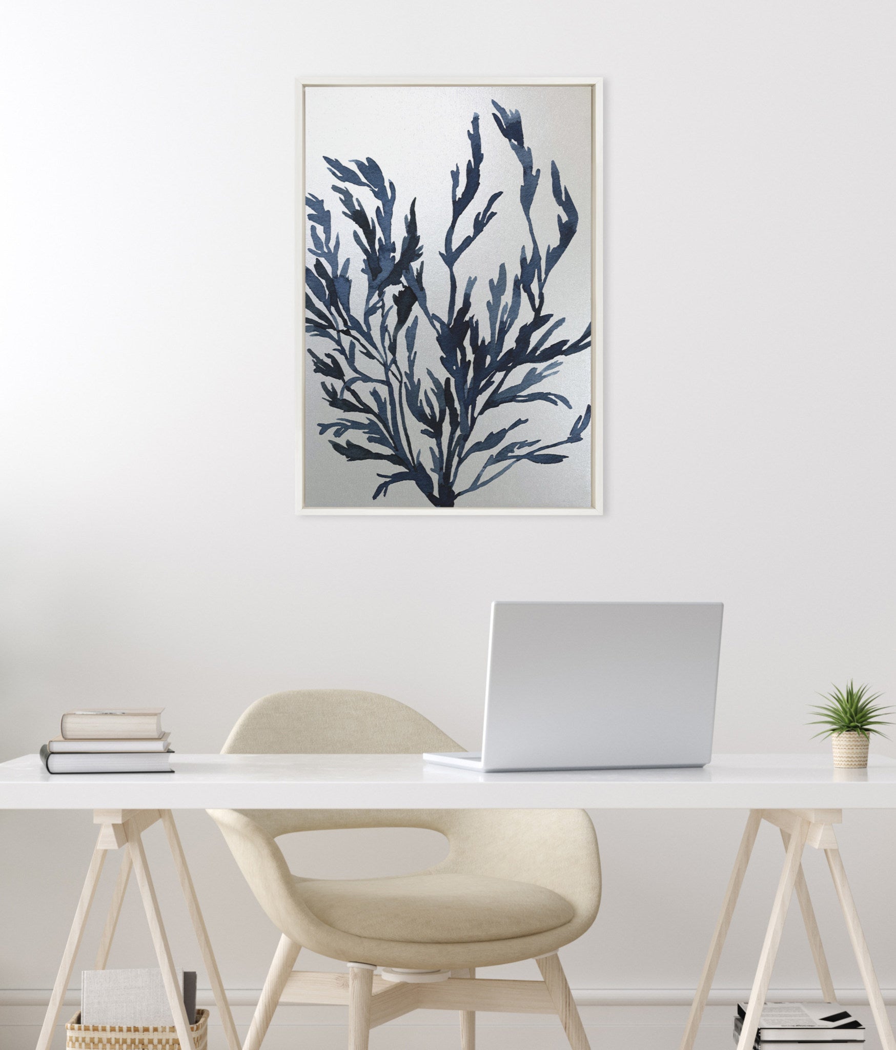 Sylvie Blue Ocean Coastal Nautical Coral Watercolor 2 Framed Canvas by The Creative Bunch Studio