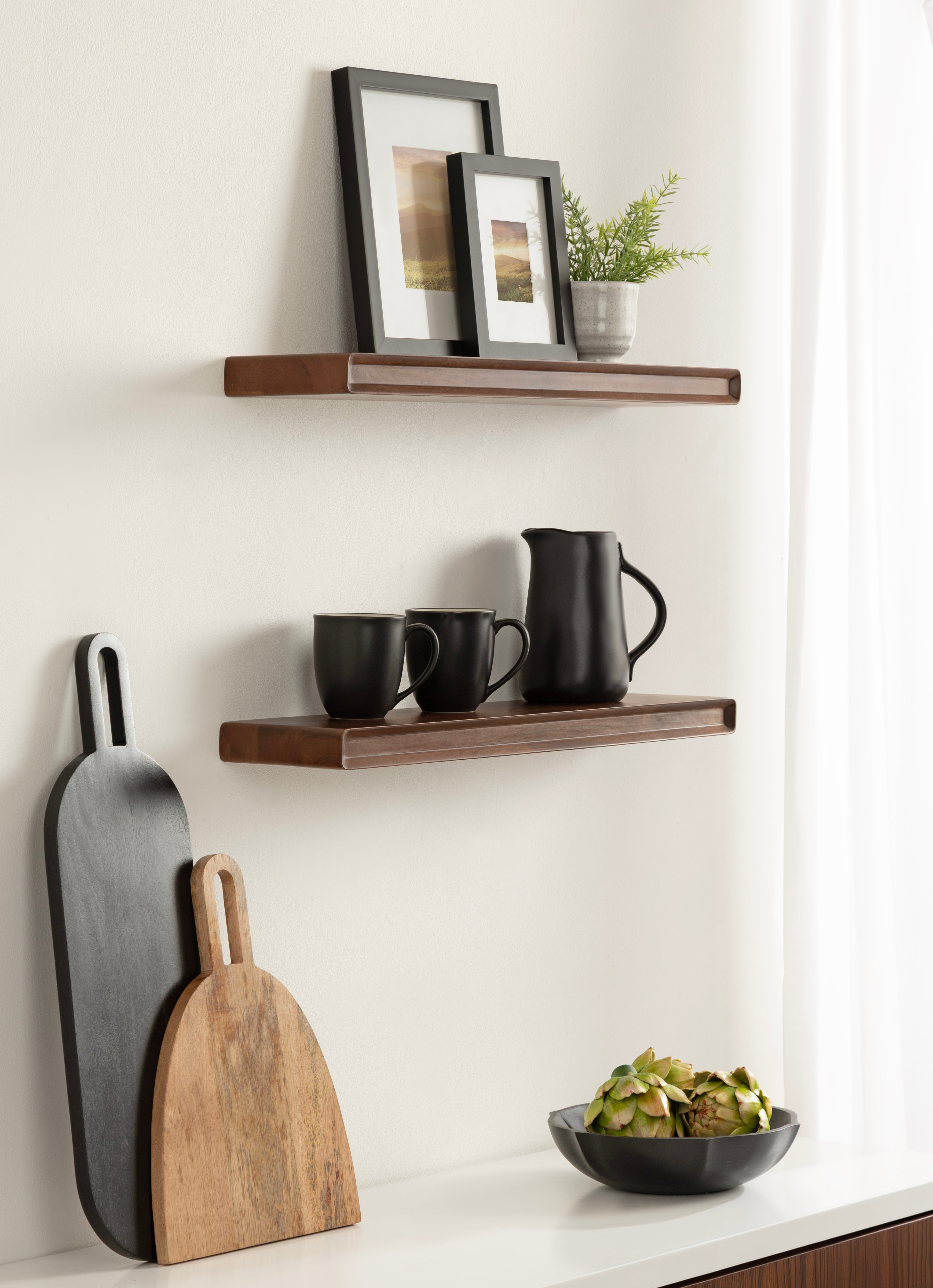 Floating Shelf Walnut Brown 2 Piece 24 inch 7