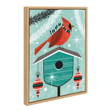 Sylvie HD Happy Holidays Cardinal Aqua Framed Canvas by Heather Dutton