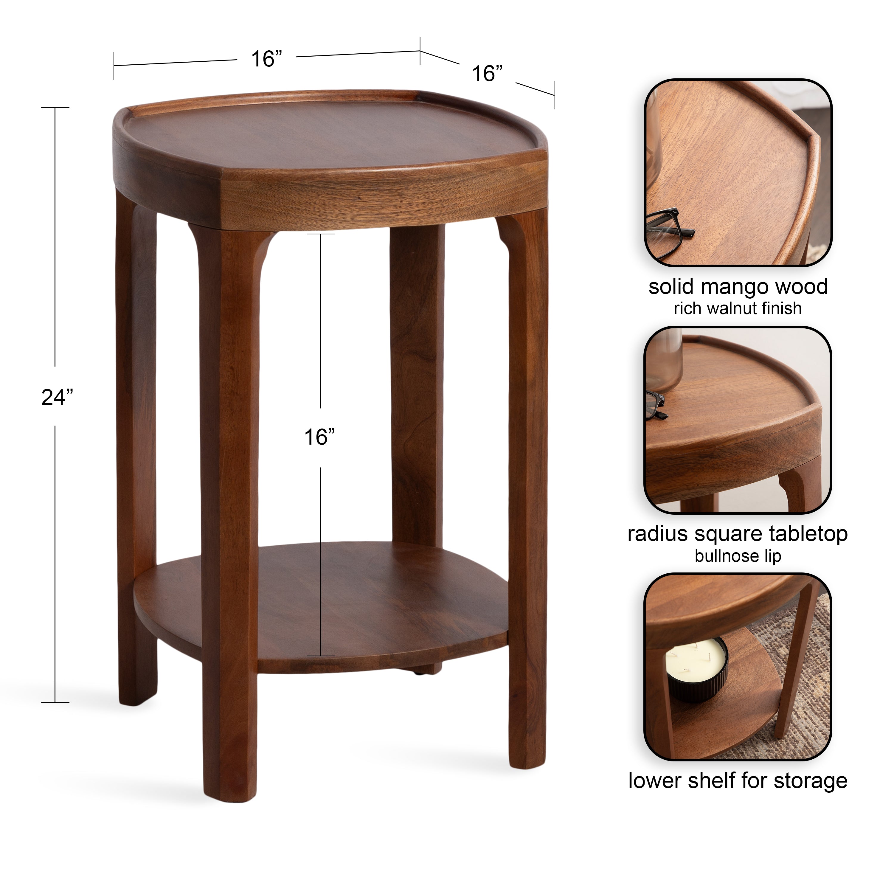 Side Table Walnut Brown 16x16x24 2