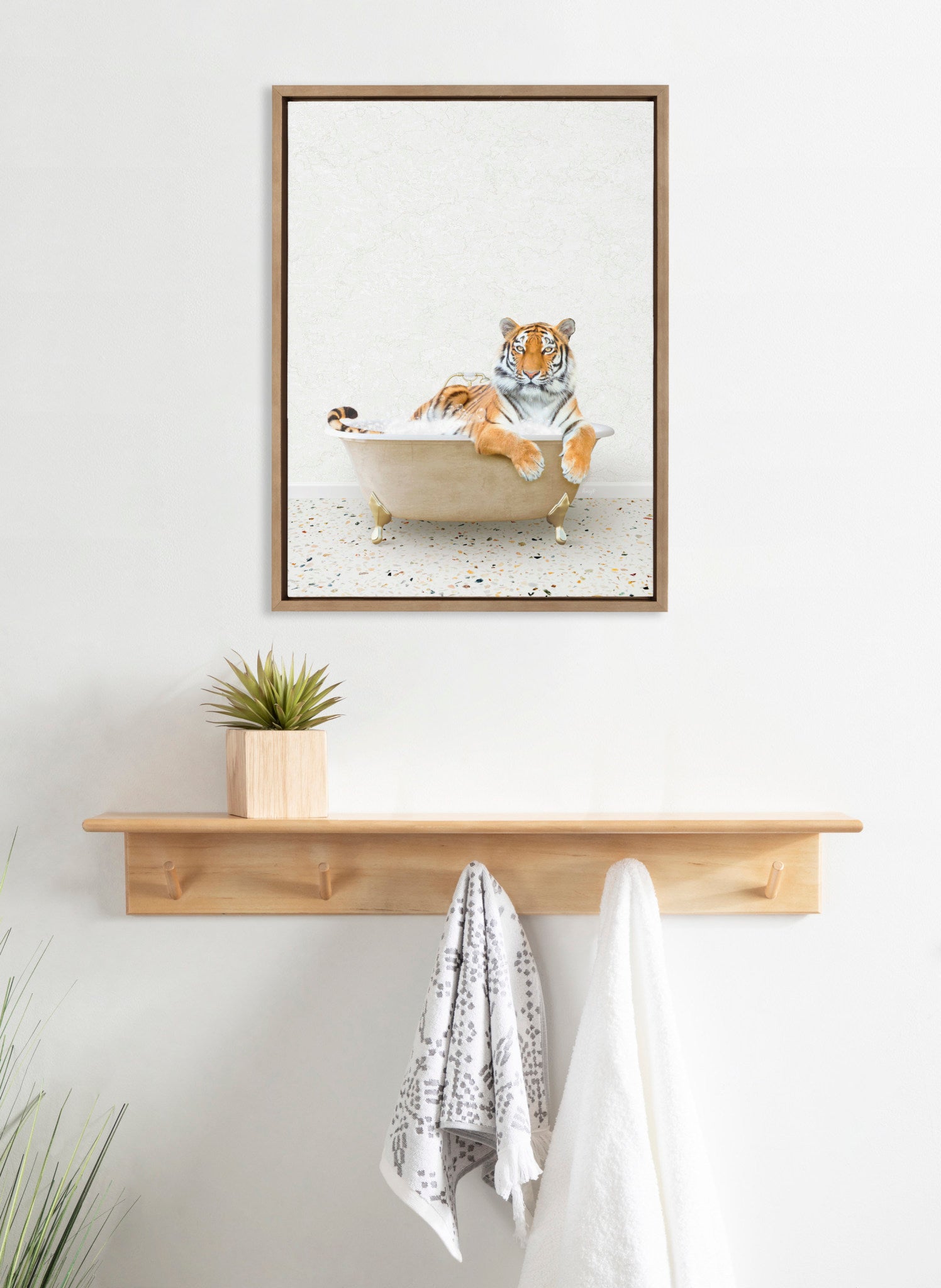 Sylvie Tiger in Terrazzo Bath Framed Canvas by Amy Peterson Art Studio
