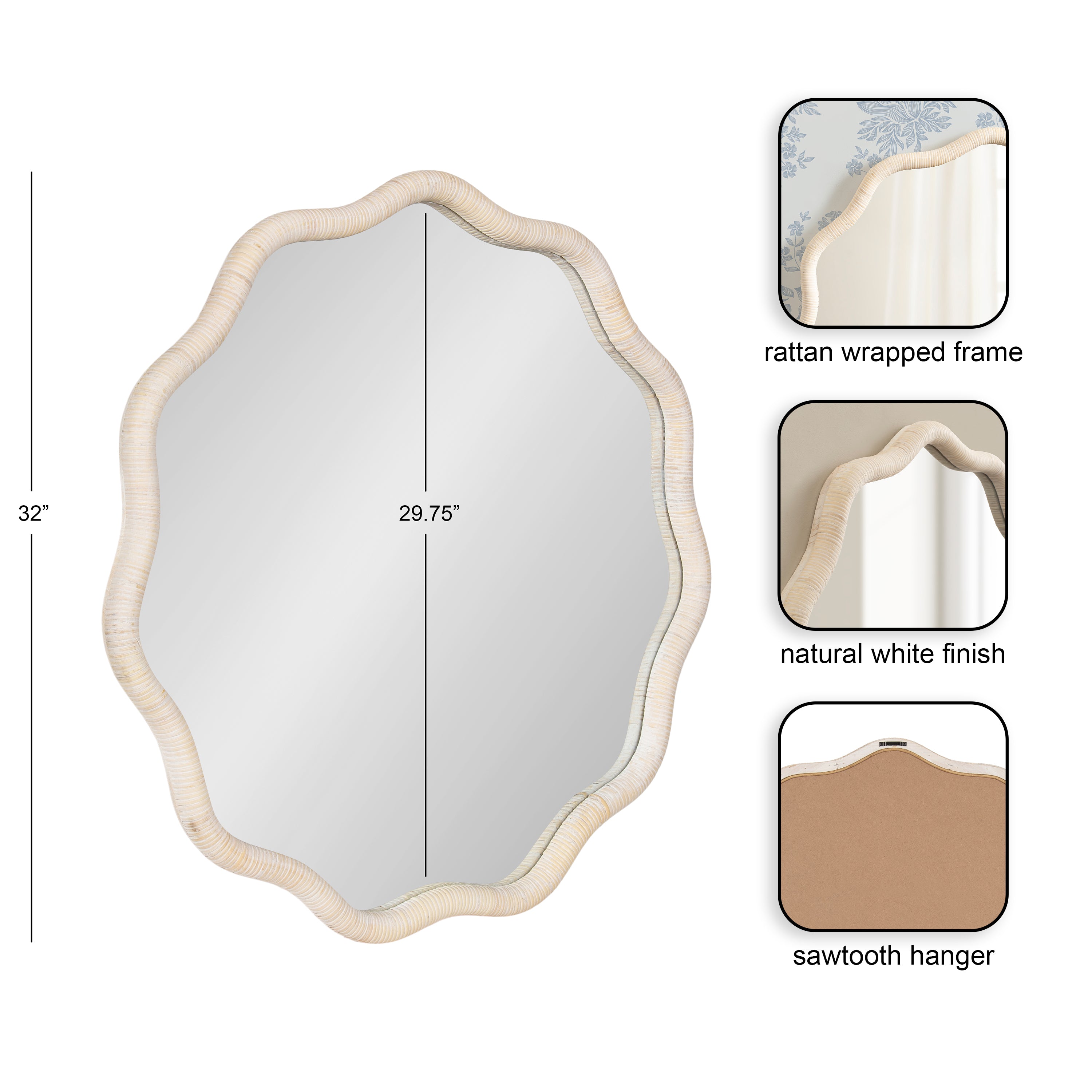 Scallop Mirror 32x32 White 2