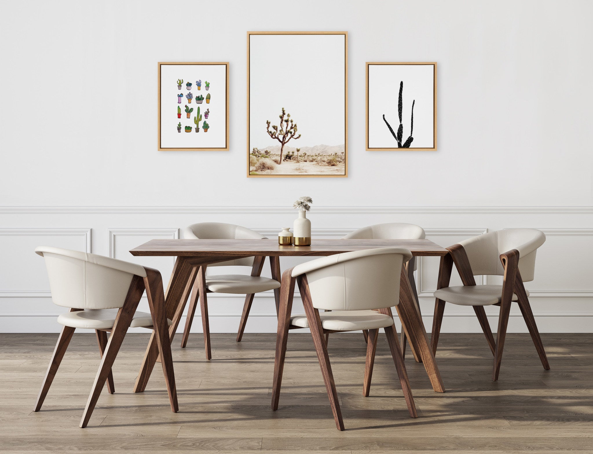 Sylvie Lone Joshua Tree, Group of Cacti and Film Grain Cactus 1 Framed Canvas Art Set by Various Artists