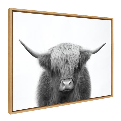 Sylvie Hey Dude Highland Cow BW Framed Canvas by The Creative Bunch Studio