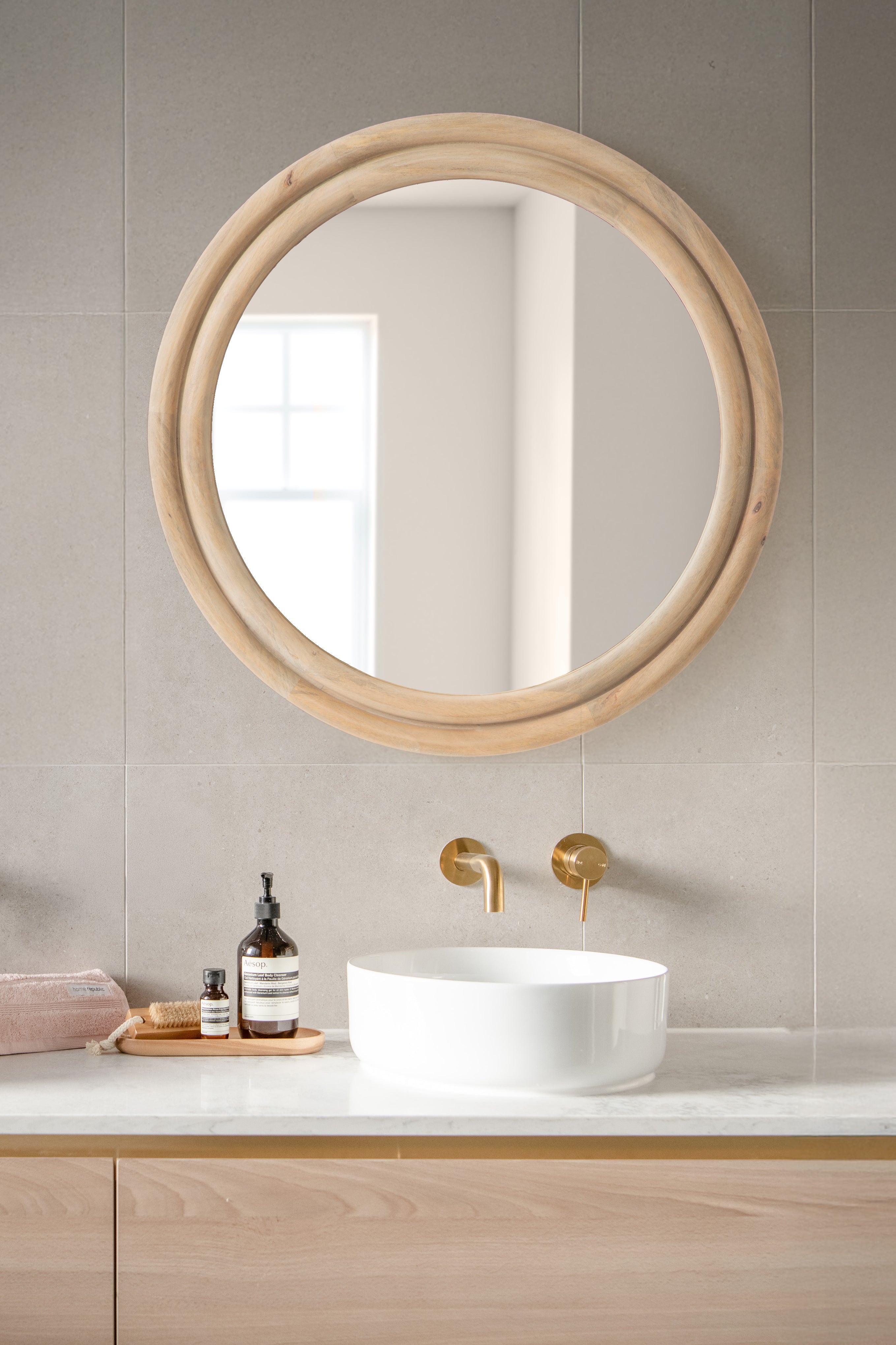 Round Mirror Natural Beige 26" Diameter 6