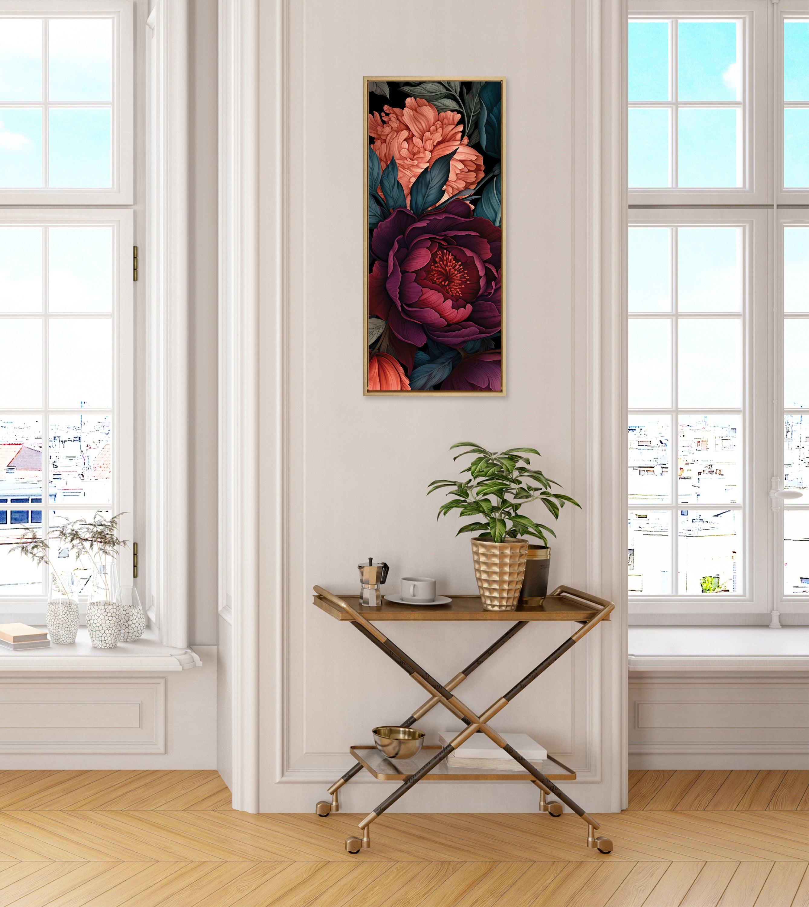 Sylvie Dark Academia Floral in Rich Jewel Tones Framed Canvas by The Creative Bunch Studio