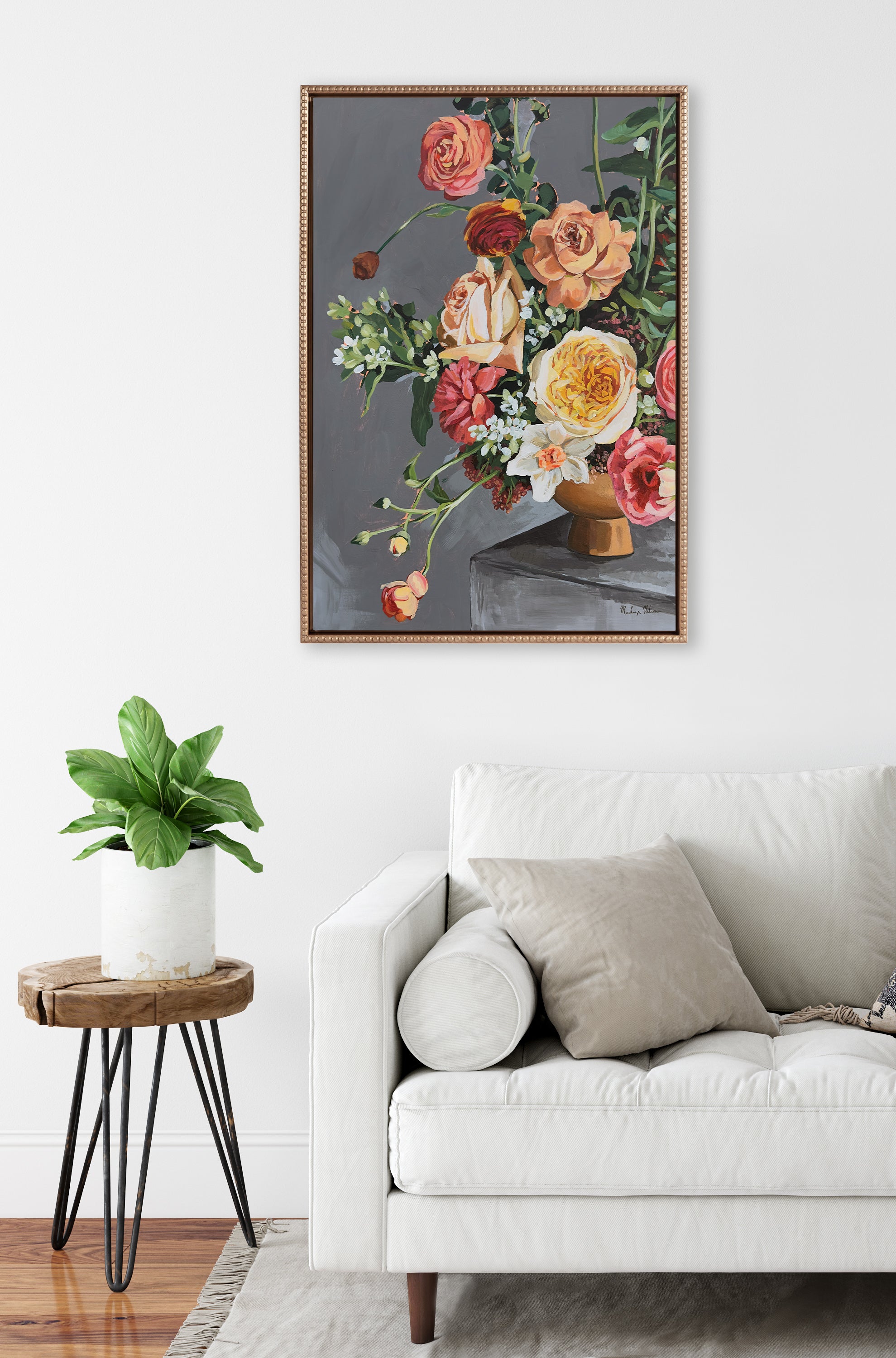 Sylvie Beaded Floral Emergence Framed Canvas by Mackenzie Nelson
