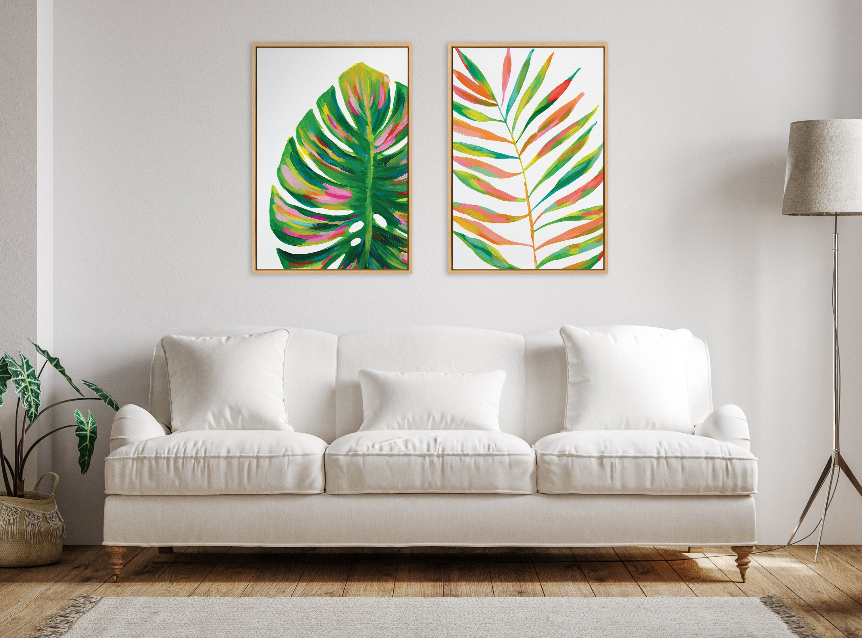 Sylvie EV Monstera and EV Palma No 2 Framed Canvas Art Set by Jessi Raulet of Ettavee