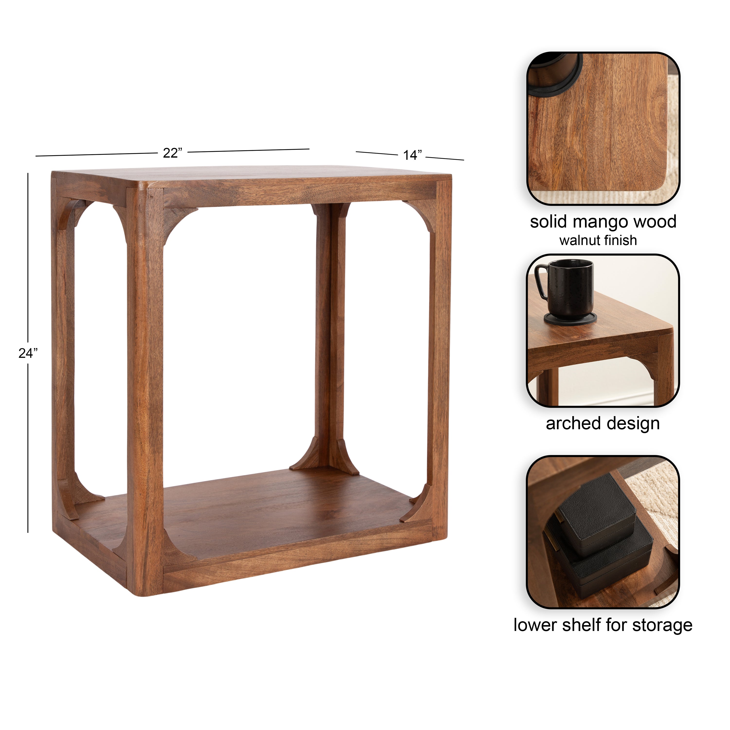 Side Table 22x14x22 Walnut Brown 2