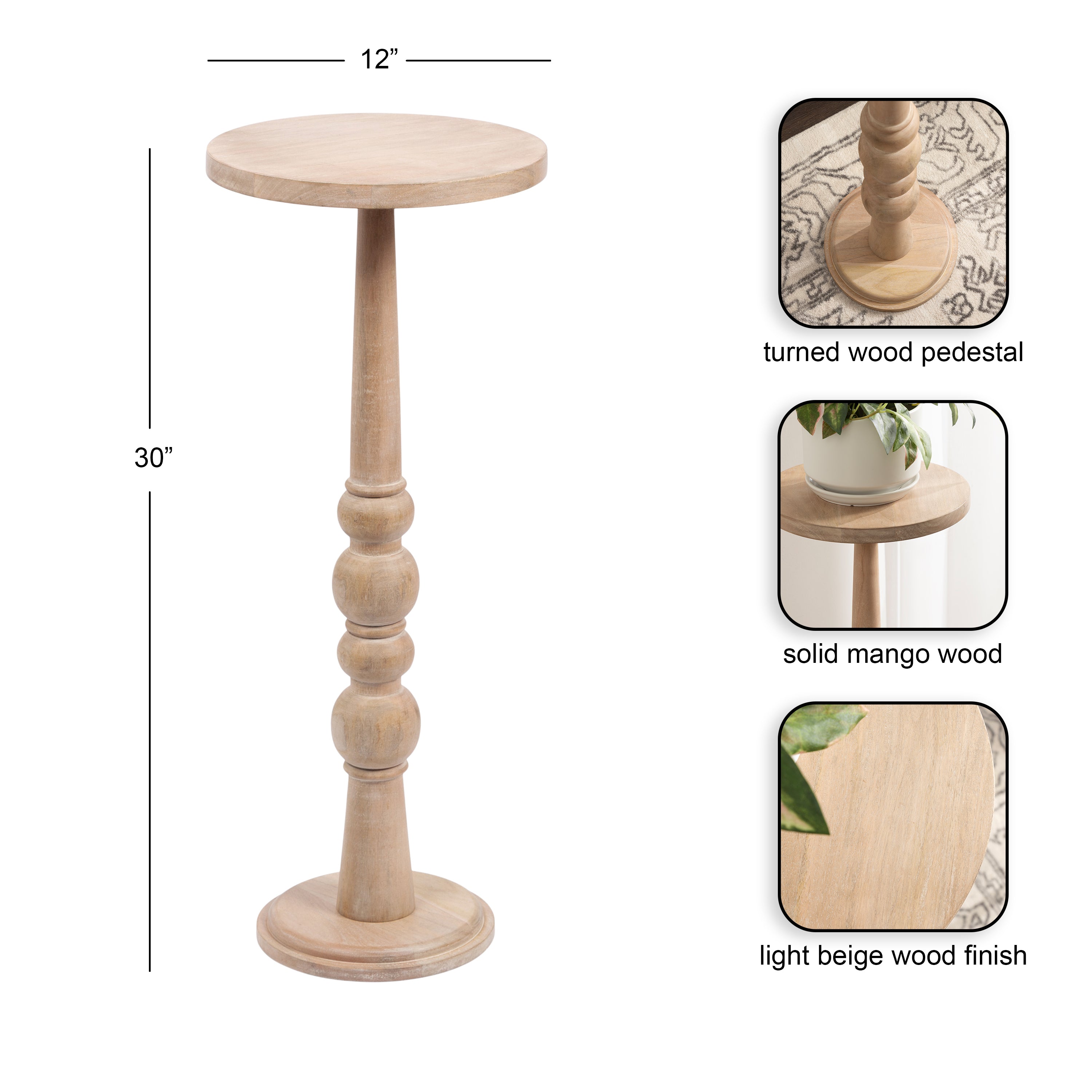 Side Table Natural Beige 12x12x30 2