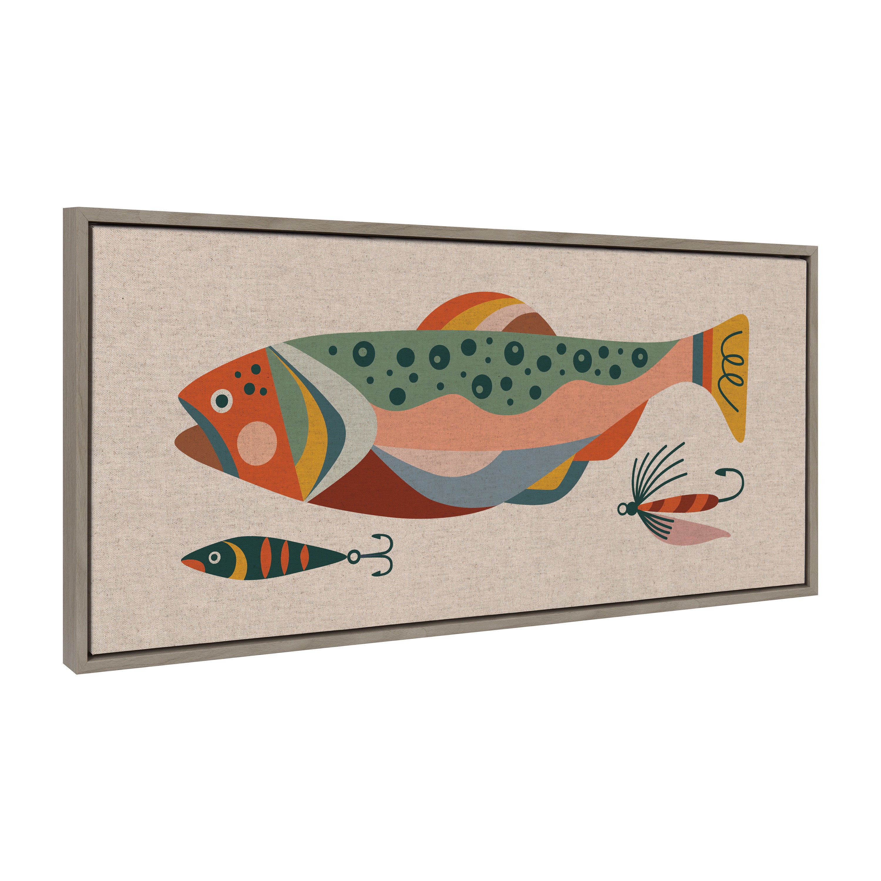 Sylvie Gone Fishing Neutral Linen Texture Framed Canvas by Rachel Lee of My Dream Wall