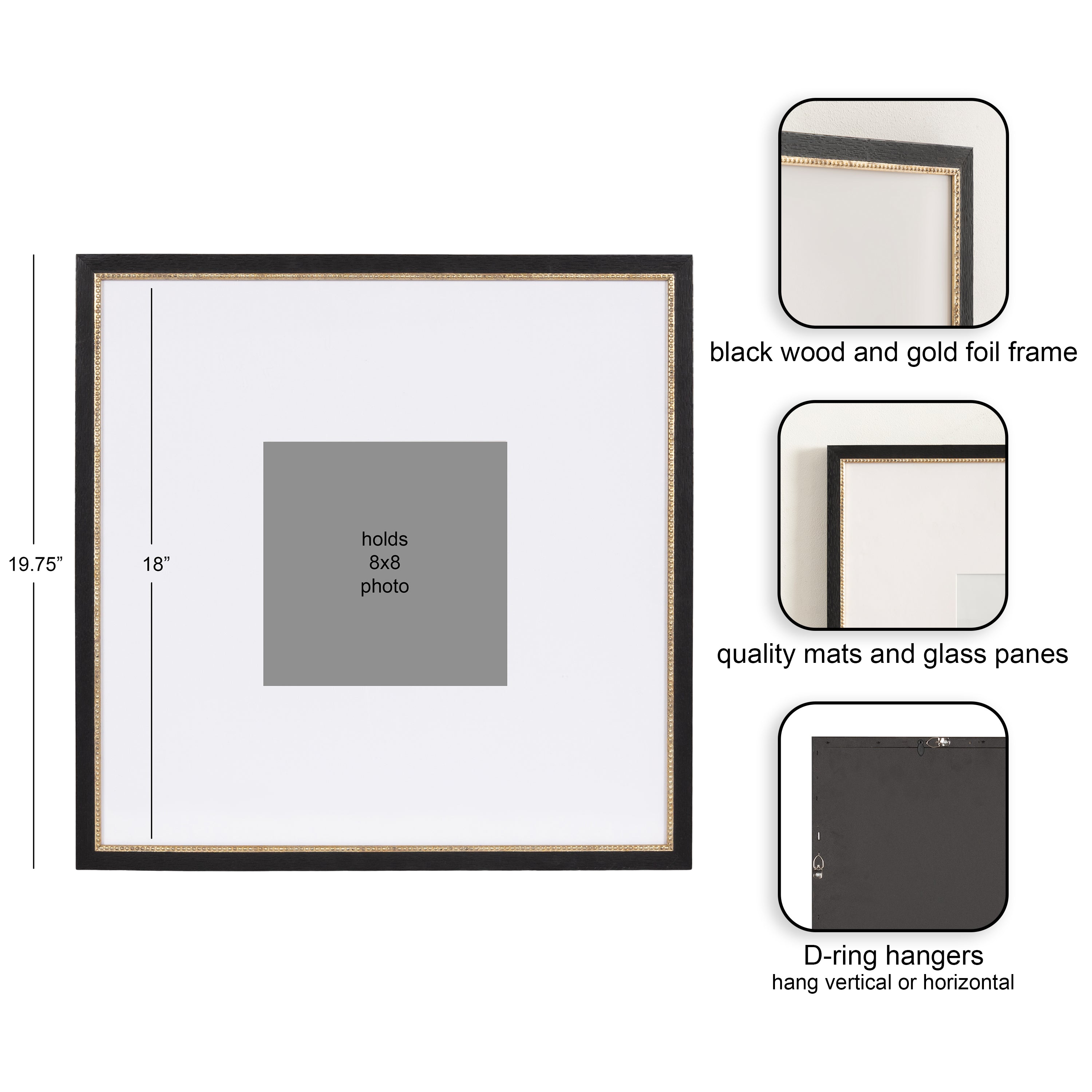 Wall Frame Black Gold 18x18 matted to 8x8 2