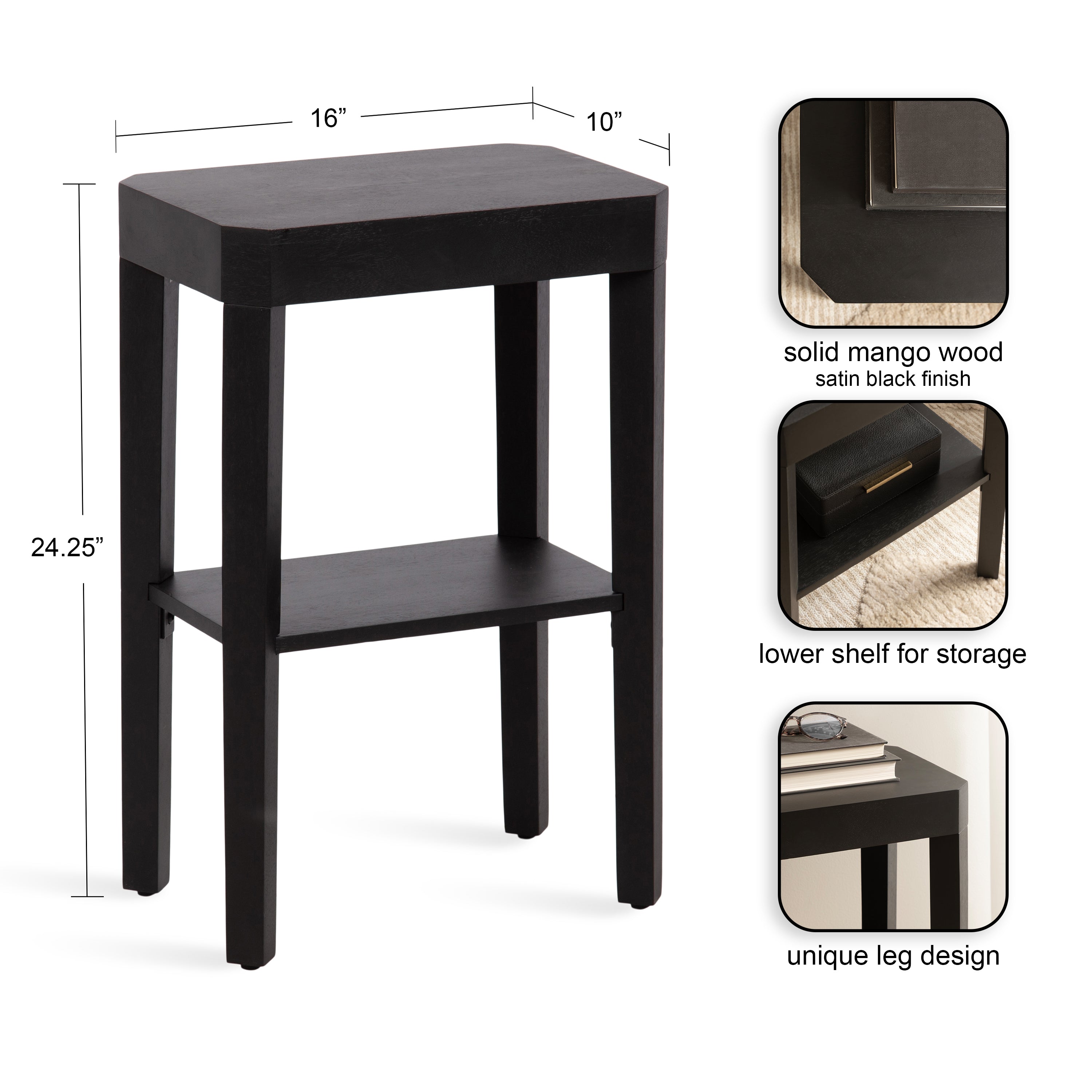 Side Table Black 16x10x25 2